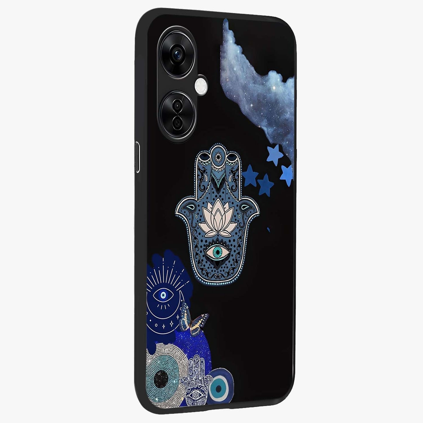 Mystic Hand Aura Glass Case for 1+Nord CE 3 Lite side perspective highlighting subtle textures and sleek premium build