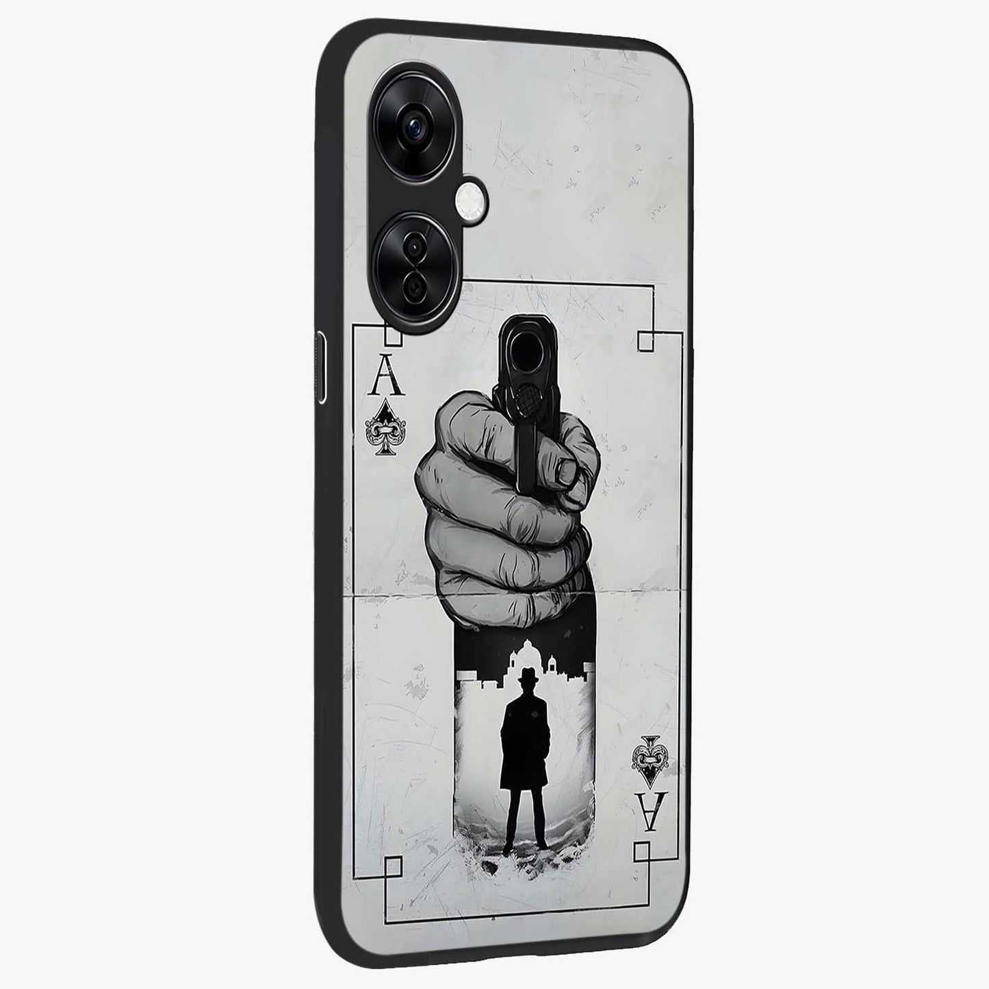 Noir Trigger Fate Glass Case for 1+Nord CE 3 Lite side perspective highlighting strong contrast textures and premium edges