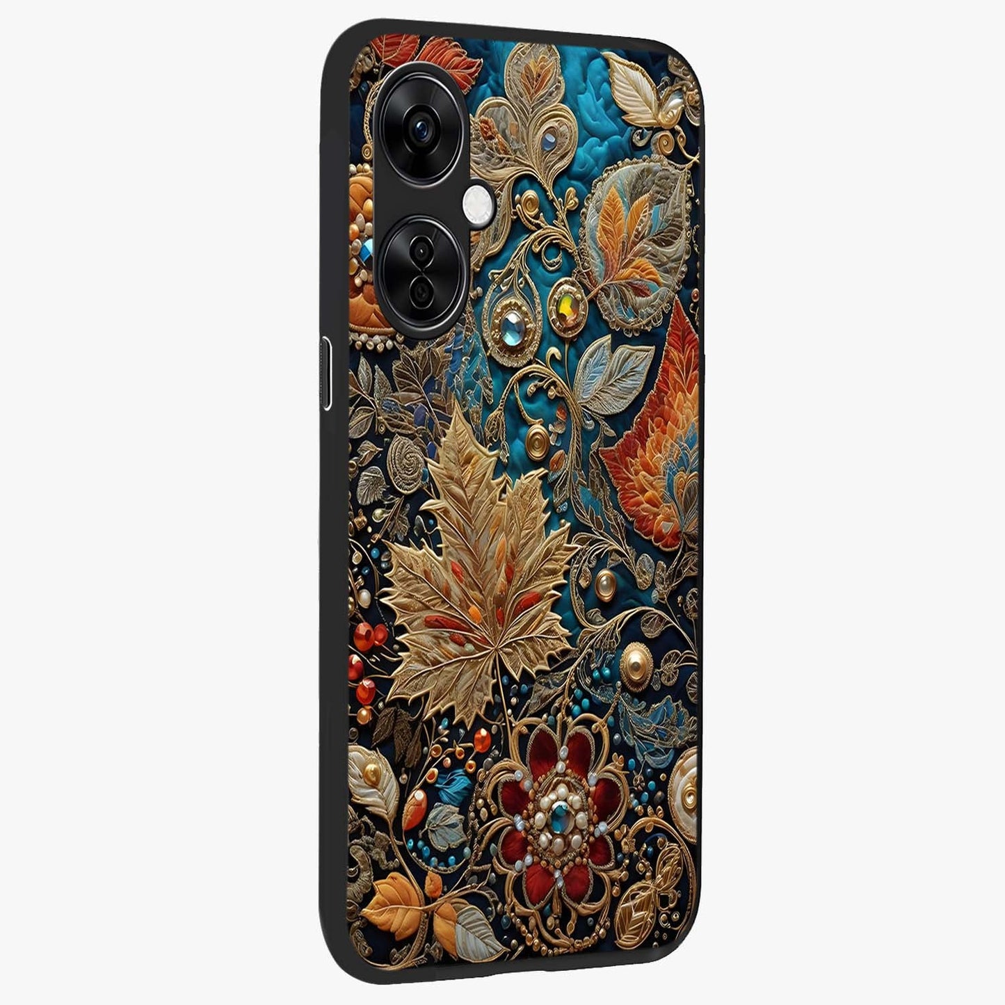 Royal Jewel Garden Glass Case for 1+Nord CE 3 Lite side perspective highlighting intricate detailing and premium edges