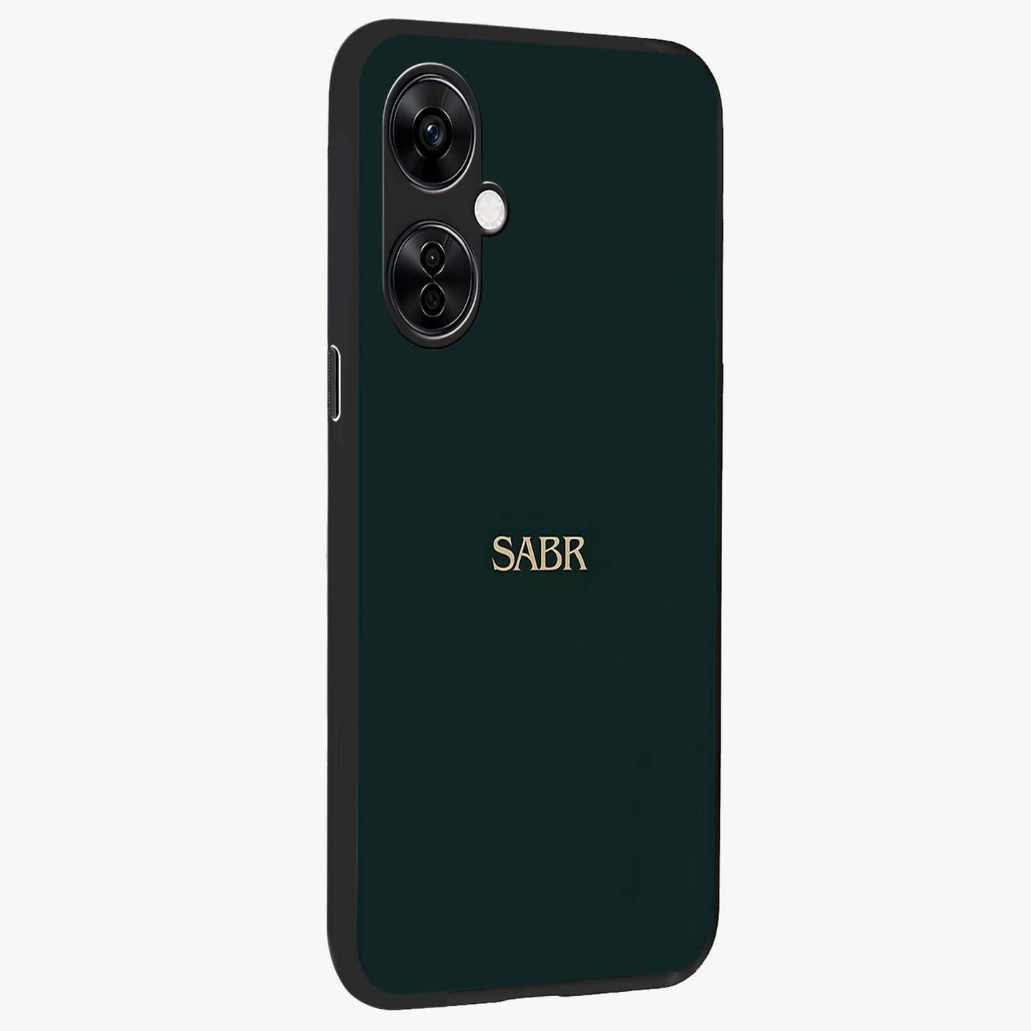 Sabr Minimal Patience Glass Case for 1+Nord CE 3 Lite side perspective highlighting elegant text detailing and sleek build