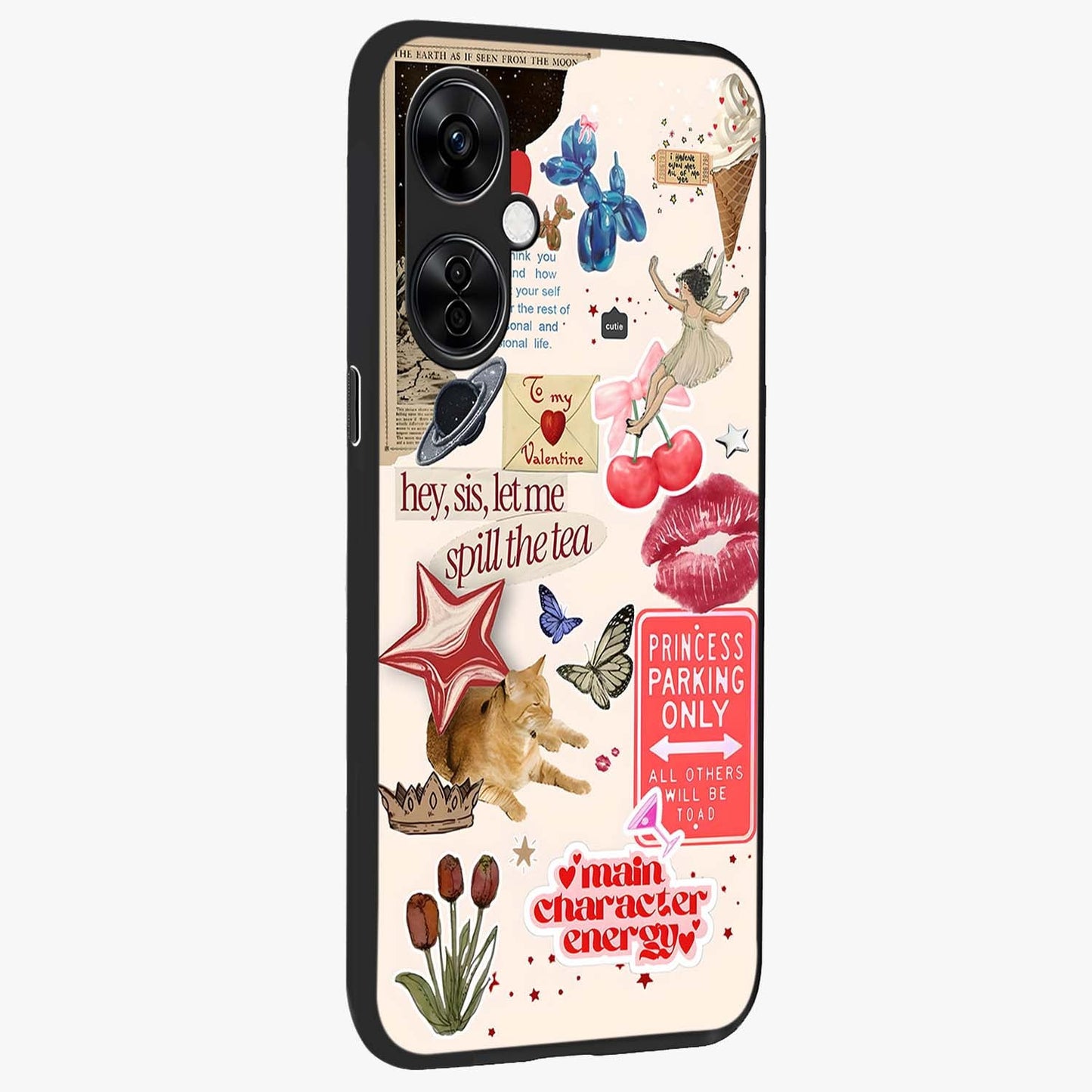 Spill the Tea Retro Collage Glass Case for 1+Nord CE 3 Lite side perspective highlighting layered textures and sleek build