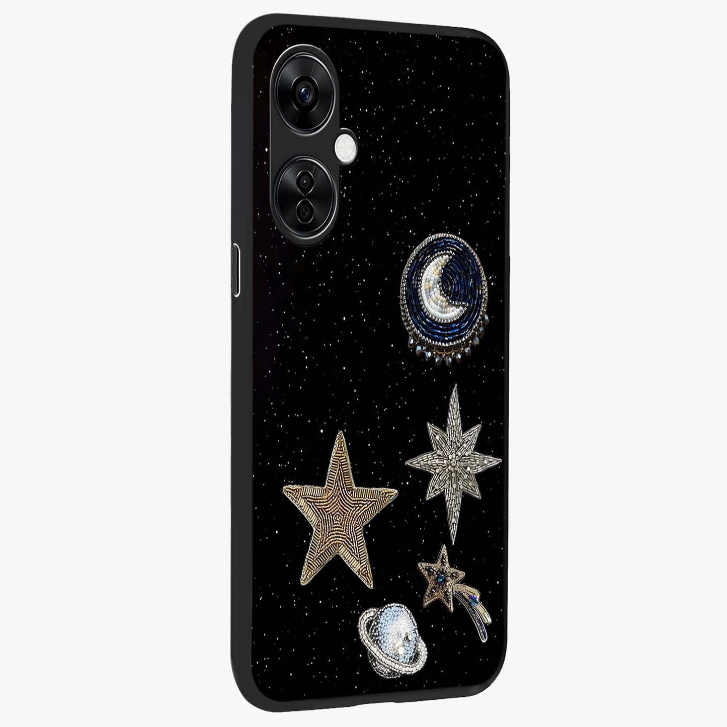 Starlit Cosmic Dreams Glass Case for 1+Nord CE 3 Lite side perspective highlighting luminous textures and premium edges
