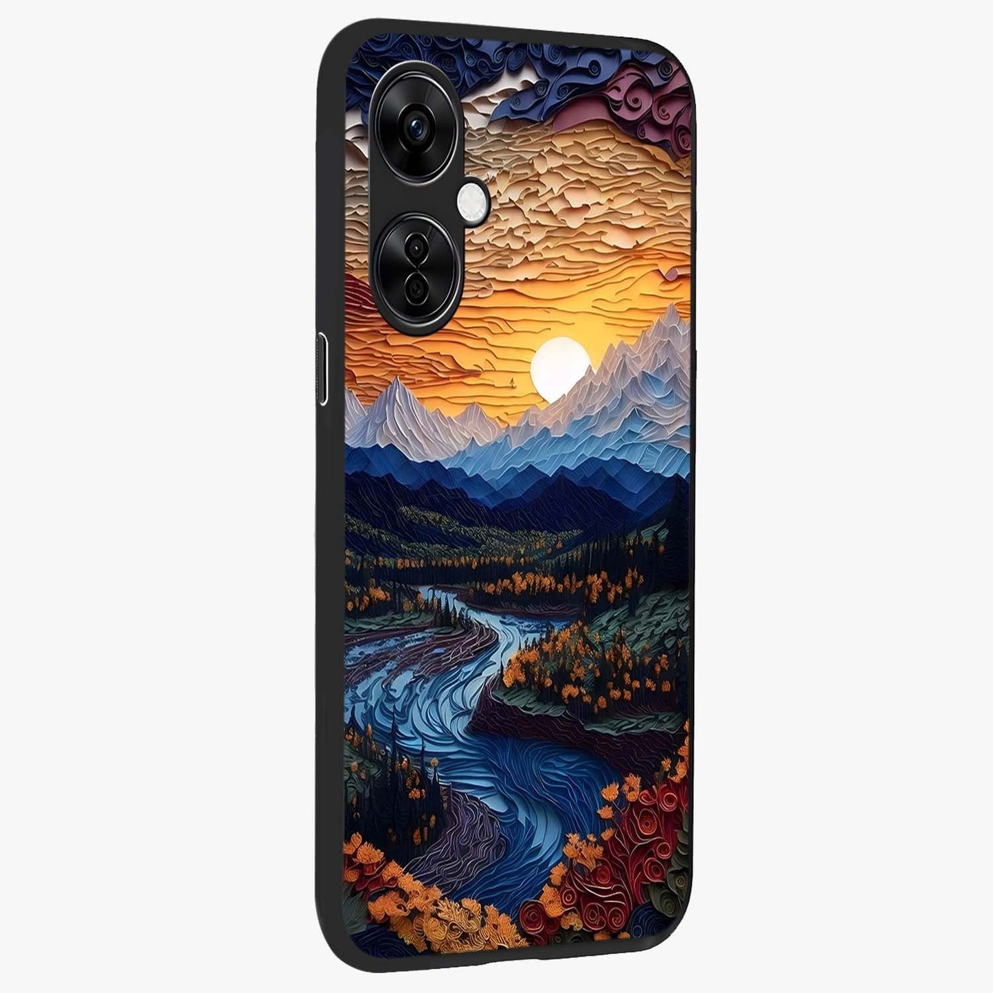 Sunrise River Dreams Glass Case for 1+Nord CE 3 Lite side perspective highlighting serene water textures and smooth build