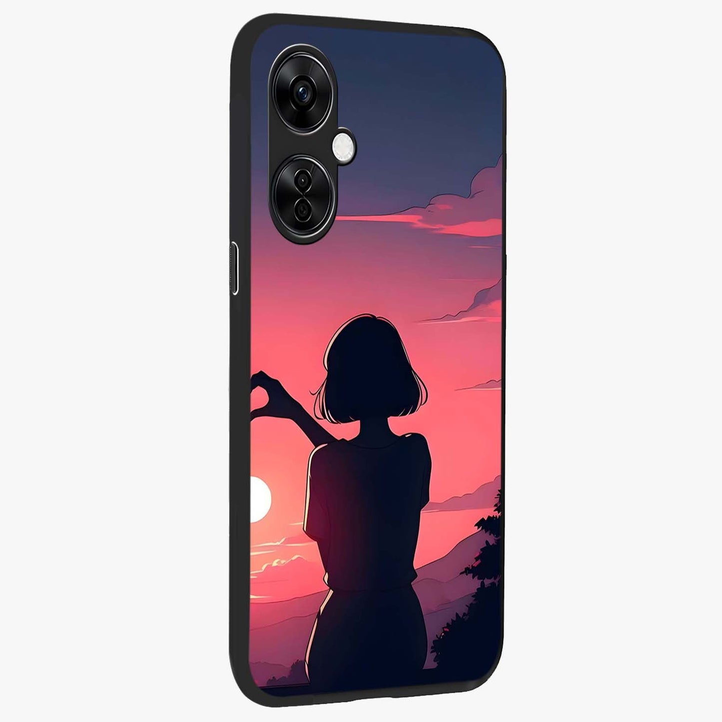 Sunset Silhouette Boy Glass Case for 1+Nord CE 3 Lite side perspective highlighting dramatic horizon textures and premium edges
