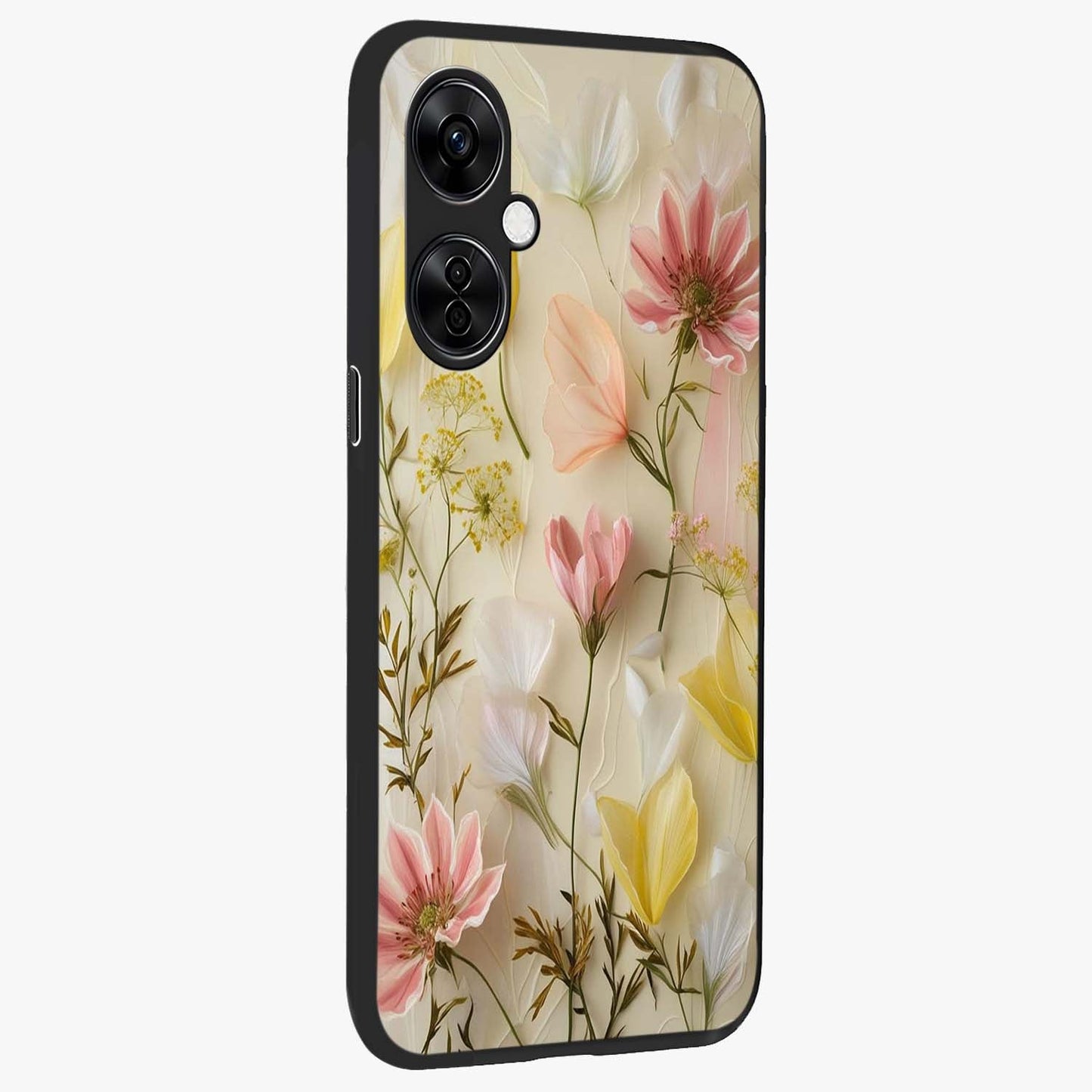 Whispering Petal Harmony Glass Case for 1+Nord CE 3 Lite side perspective highlighting refined textures and premium edges