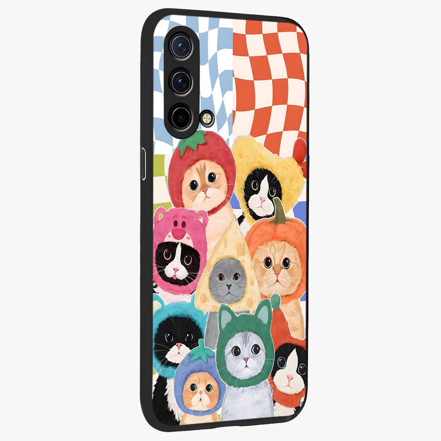Cats in Fruits Glass Case upright view showcasing charming cat artwork with fun fruity theme.