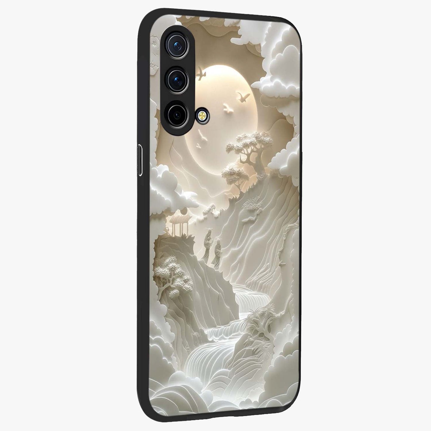 Celestial Origami Glass Case upright view showcasing creative origami artwork with modern celestial style.