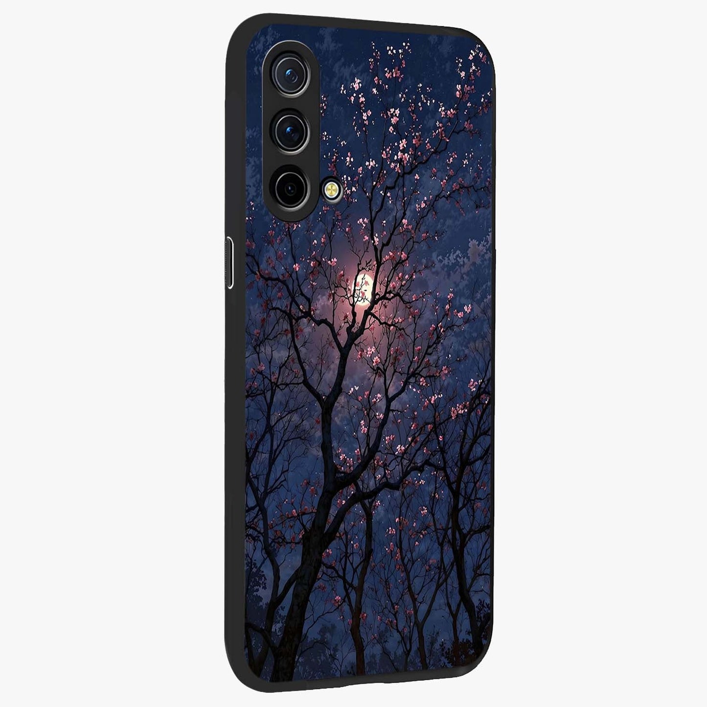Twilight Sakura Serenade Glass Case upright view showcasing beautiful cherry blossom artwork with serene evening theme.
