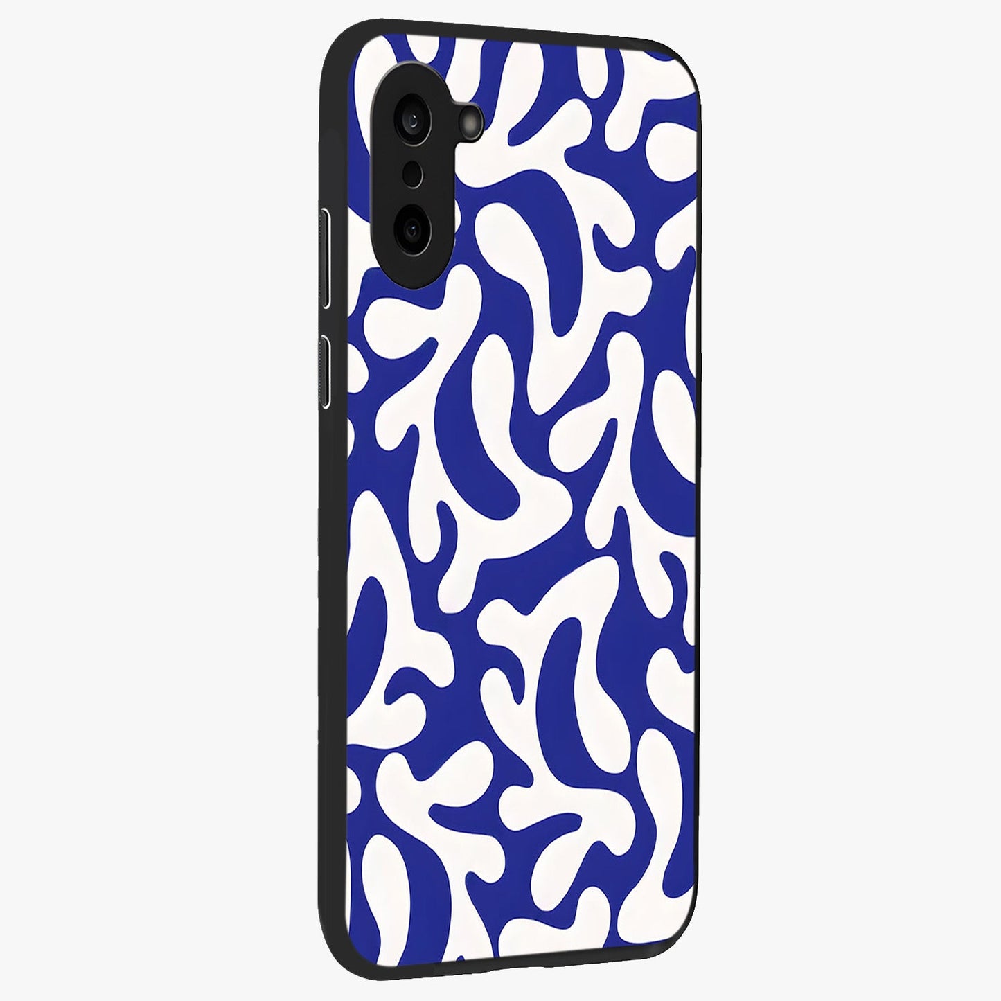 Abstract Coral Waves Glass Case for 1+Nord Ce 5 side perspective highlighting dynamic wave patterns and premium build