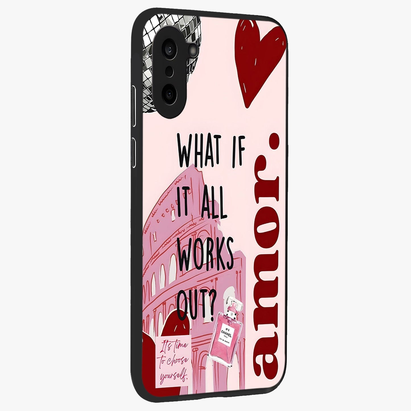 Amor Memory Scrapbook Glass Case for 1+Nord Ce 5 side perspective highlighting aesthetic scrapbook detailing