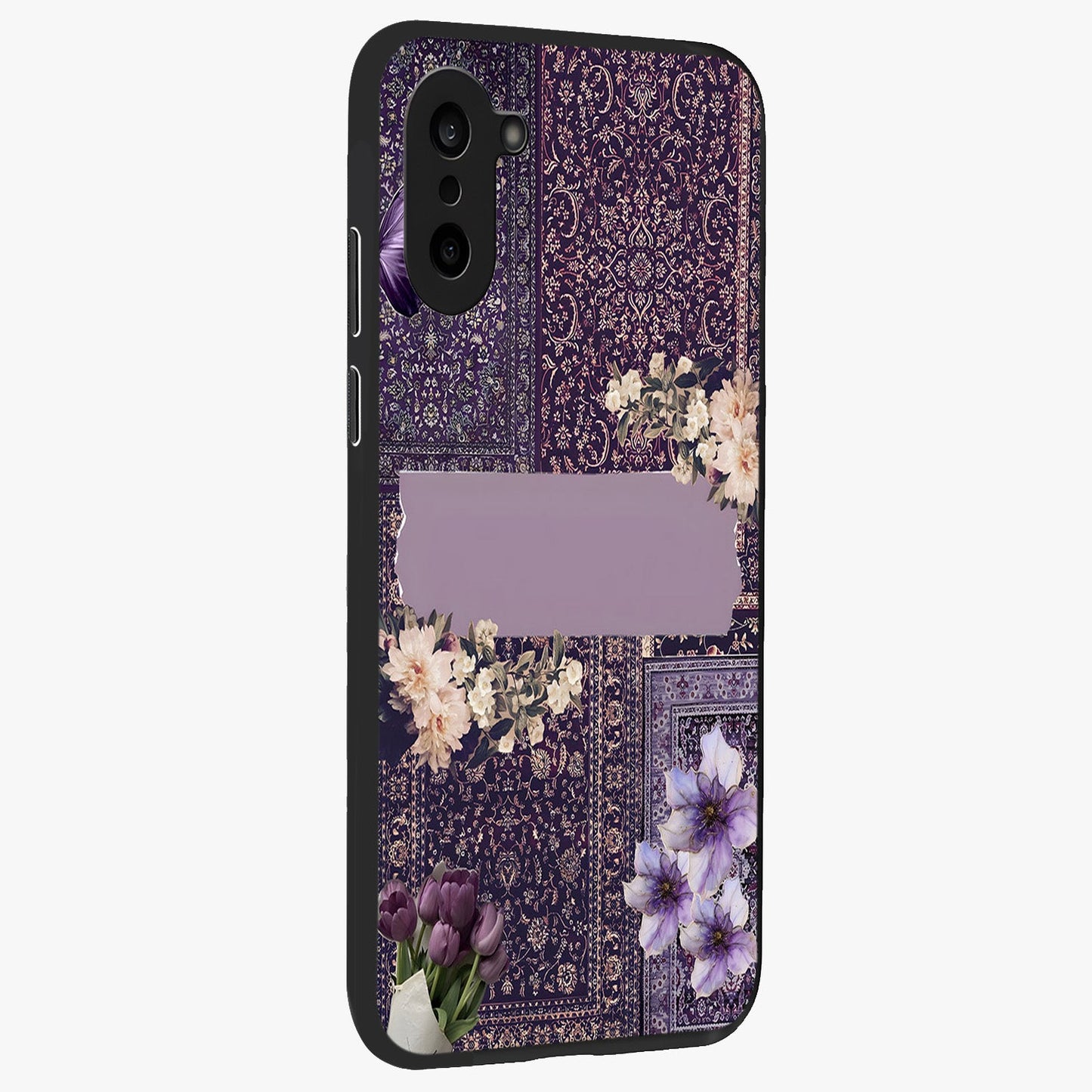 Antique Floral Whisper Glass Case for 1+Nord CE 5 side perspective highlighting detailed floral textures