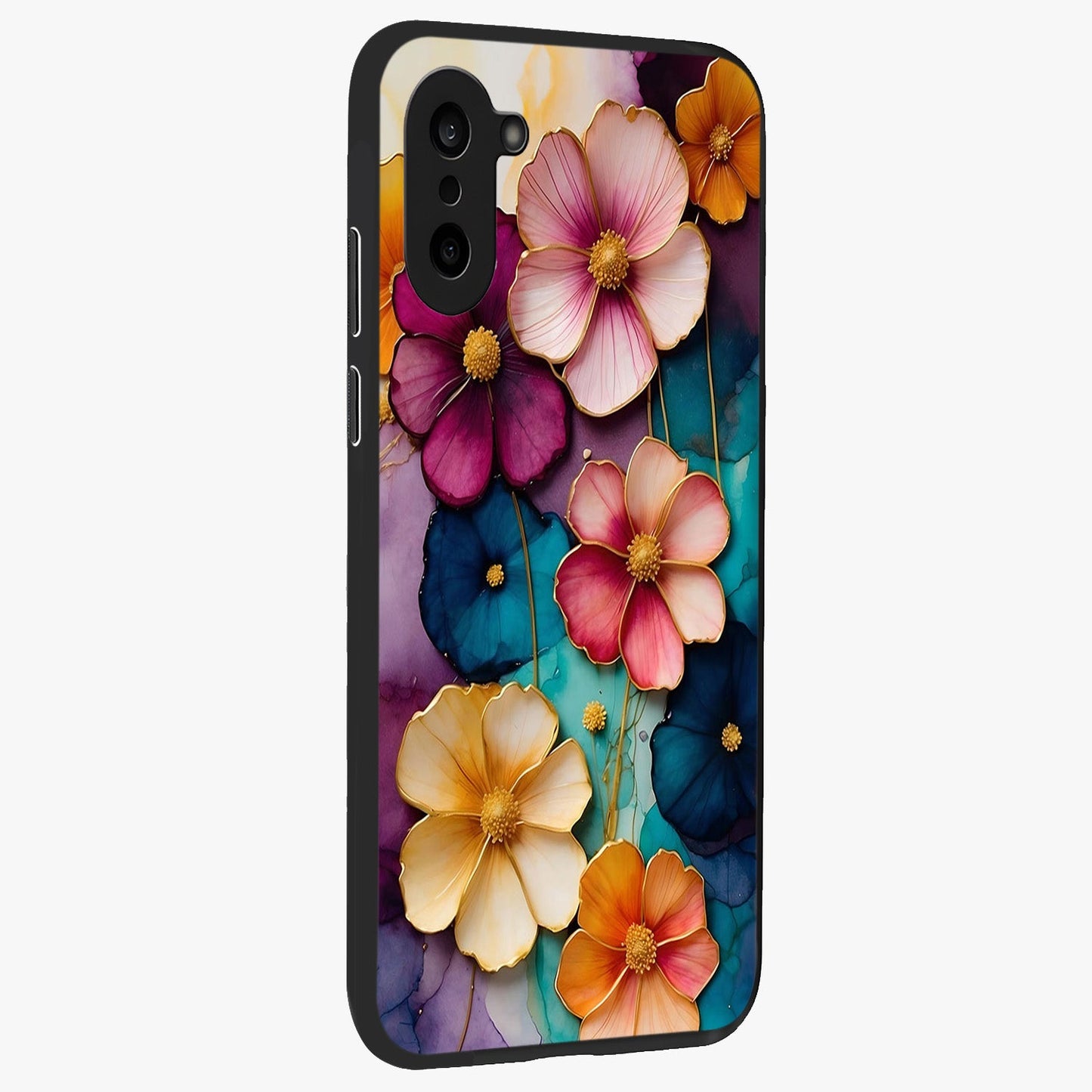 Artlyn Grace Flower Pattern Glass Case for 1+Nord Ce 5 side perspective highlighting premium edges and delicate floral design