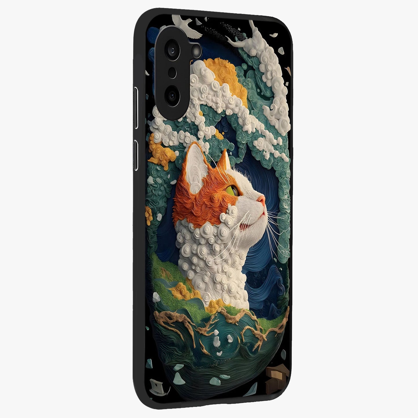 Aurora Cat Dreams Glass Case for 1+Nord CE 5 side perspective highlighting detailed feline illustration and smooth edges