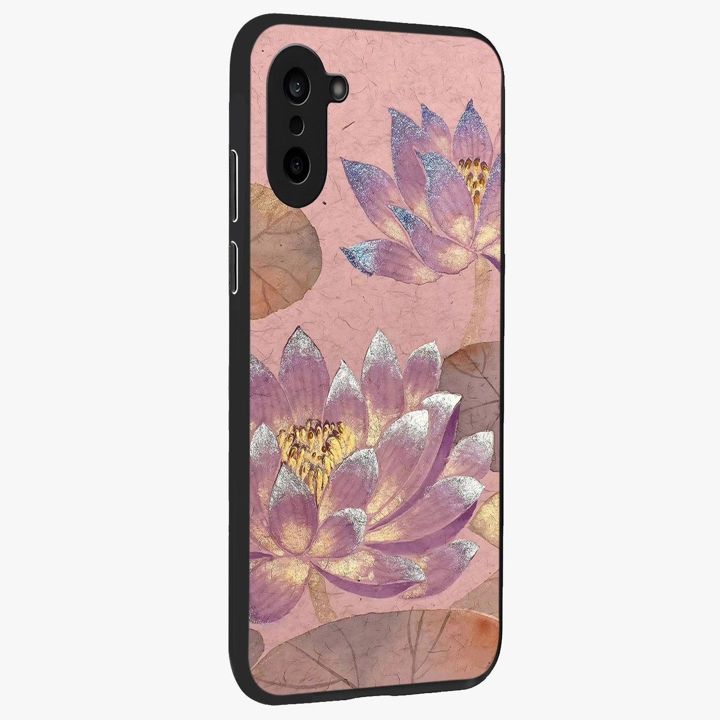 Blossom Mist Lotus Glass Case for 1+Nord CE 5 side perspective highlighting elegant lotus illustration and premium build
