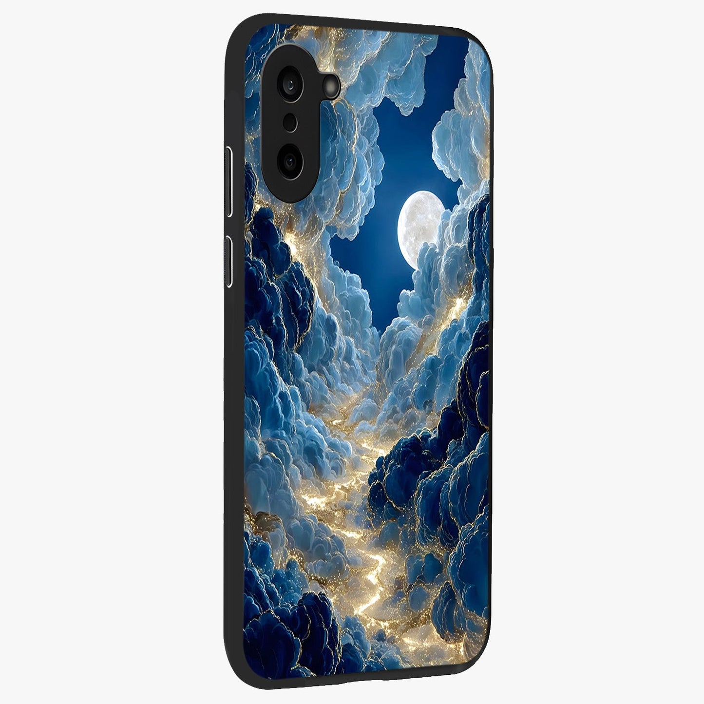 Celestial Cloud Path Glass Case for 1+Nord CE 5 side perspective highlighting airy cloud details and premium build