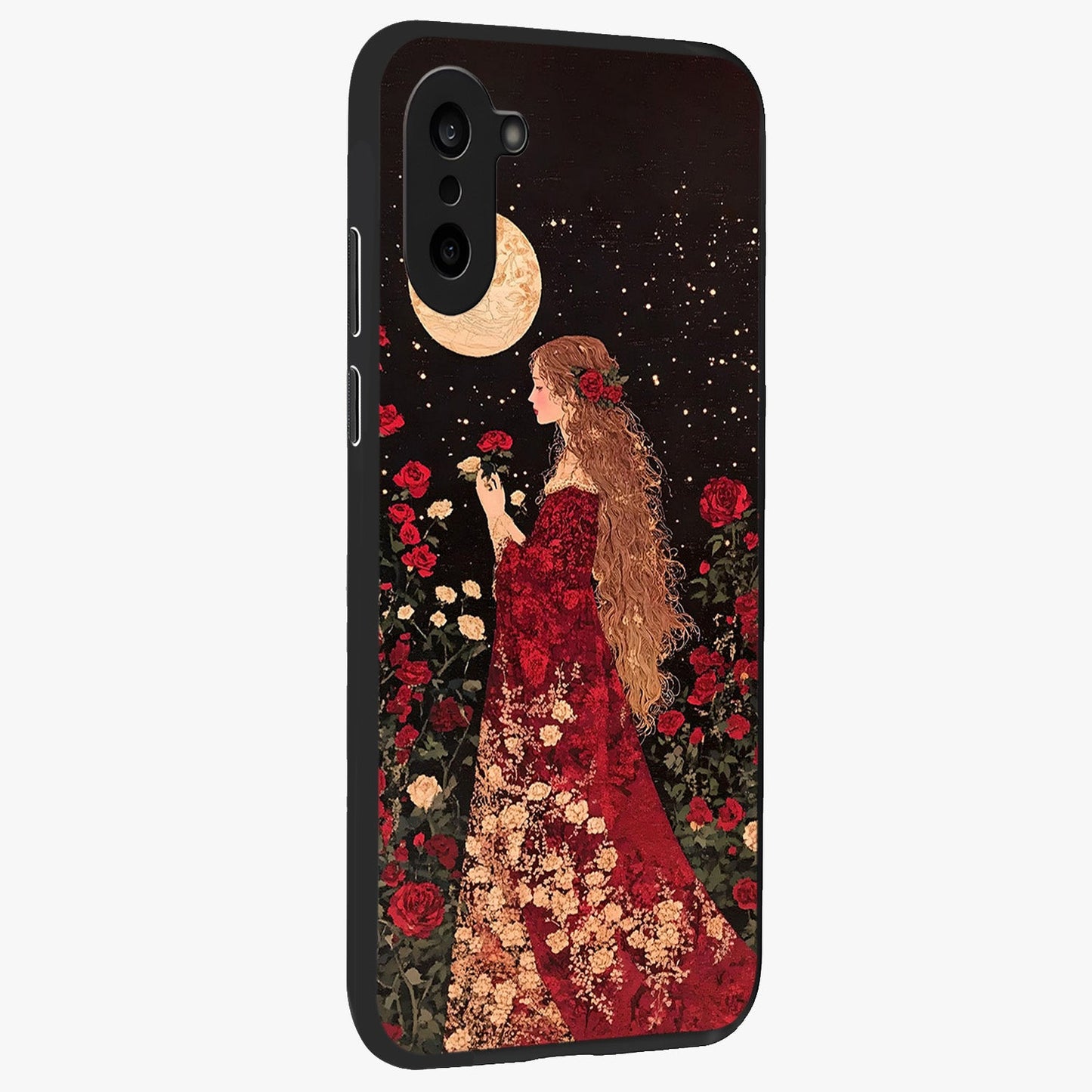 Crimson Dreams Glass Case for 1+Nord CE 5 side perspective highlighting vibrant tones and premium edge detailing