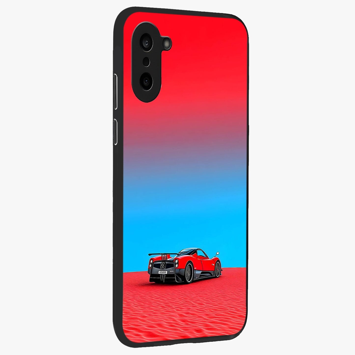 Crimson Speed Mirage Glass Case for 1+Nord CE 5 side perspective highlighting smooth aerodynamic design and premium edges