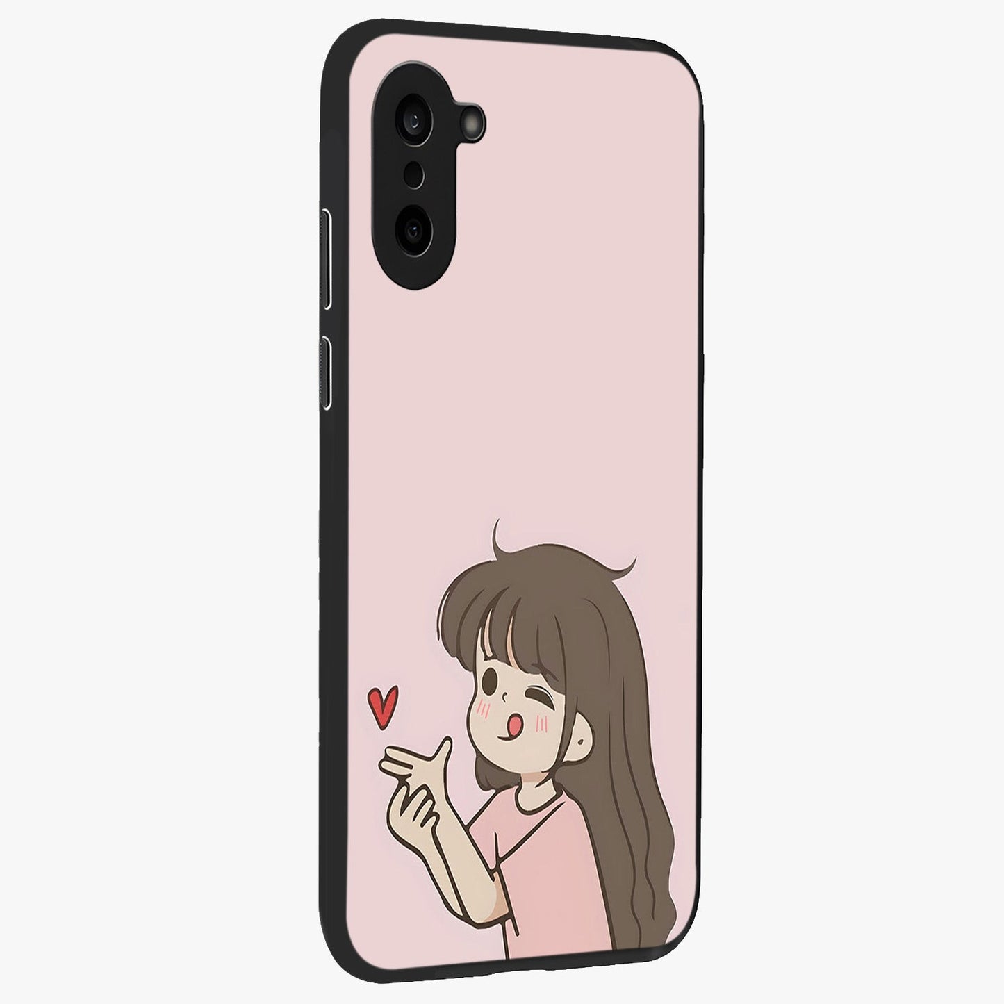 Cute Kiss Heart Glass Case for 1+Nord CE 5 side perspective highlighting delicate heart detailing and premium edge finish