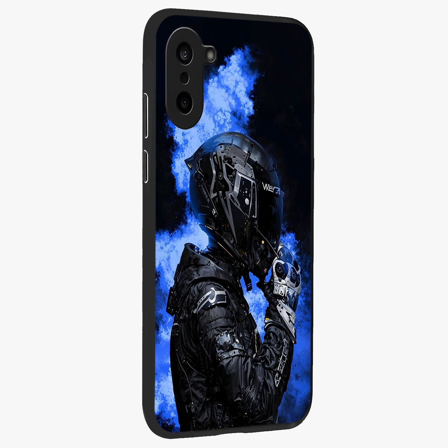 Cyber Sentinel Protocol Glass Case for 1+Nord CE 5 side perspective highlighting sharp digital textures and premium build