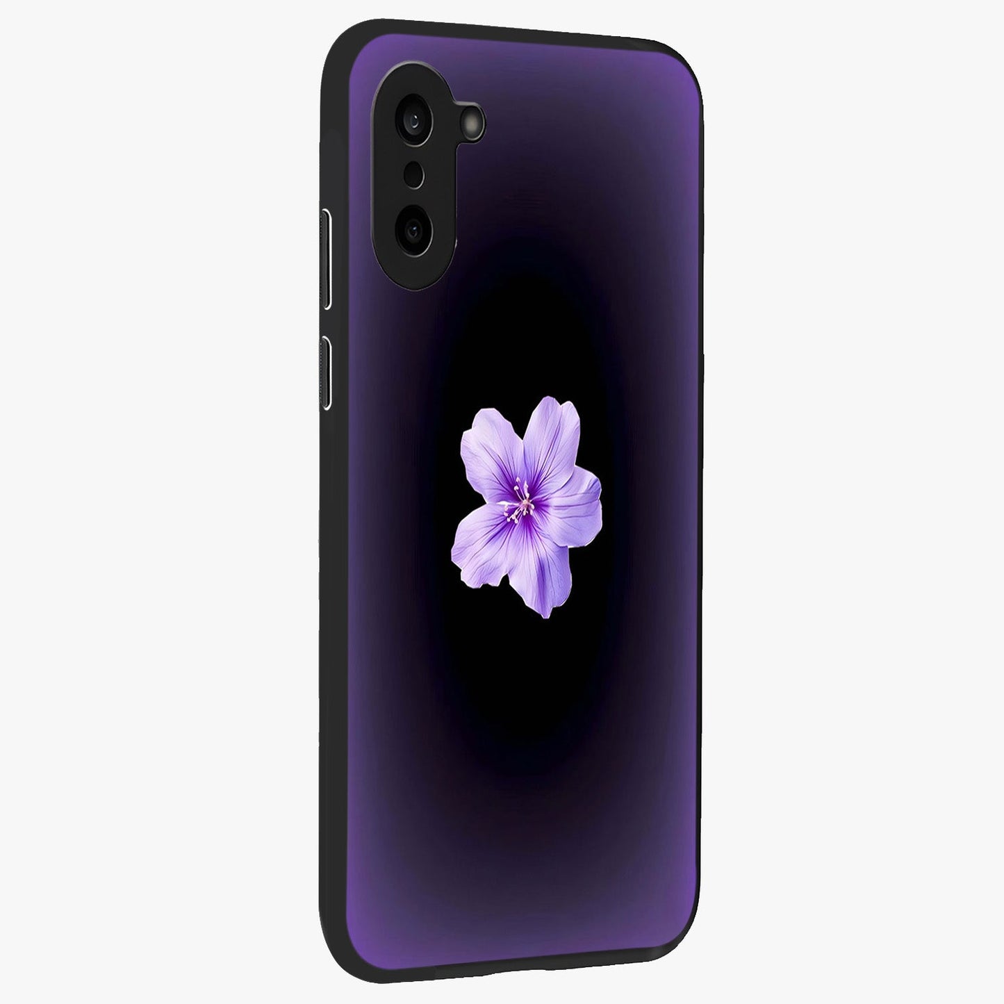 Flower on Soft Violet Gradient Glass Case for 1+Nord CE 5 side perspective highlighting delicate bloom detailing and smooth edges