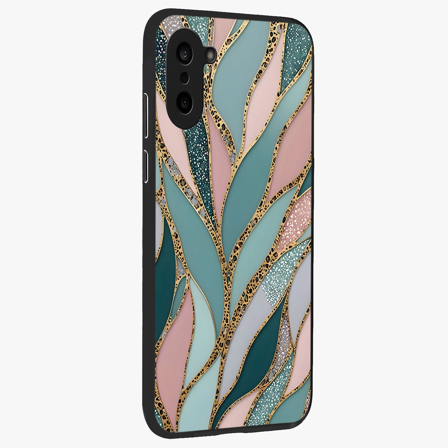 Golden Leaf Dreams Glass Case for 1+Nord CE 5 side perspective highlighting delicate leaf textures and smooth build