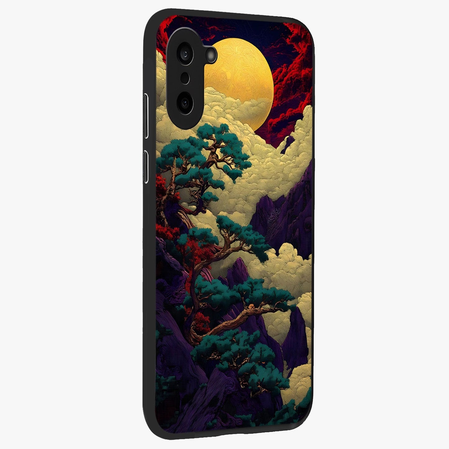 Golden Moon Horizon Glass Case for 1+Nord CE 5 side perspective highlighting smooth celestial detailing and sleek build