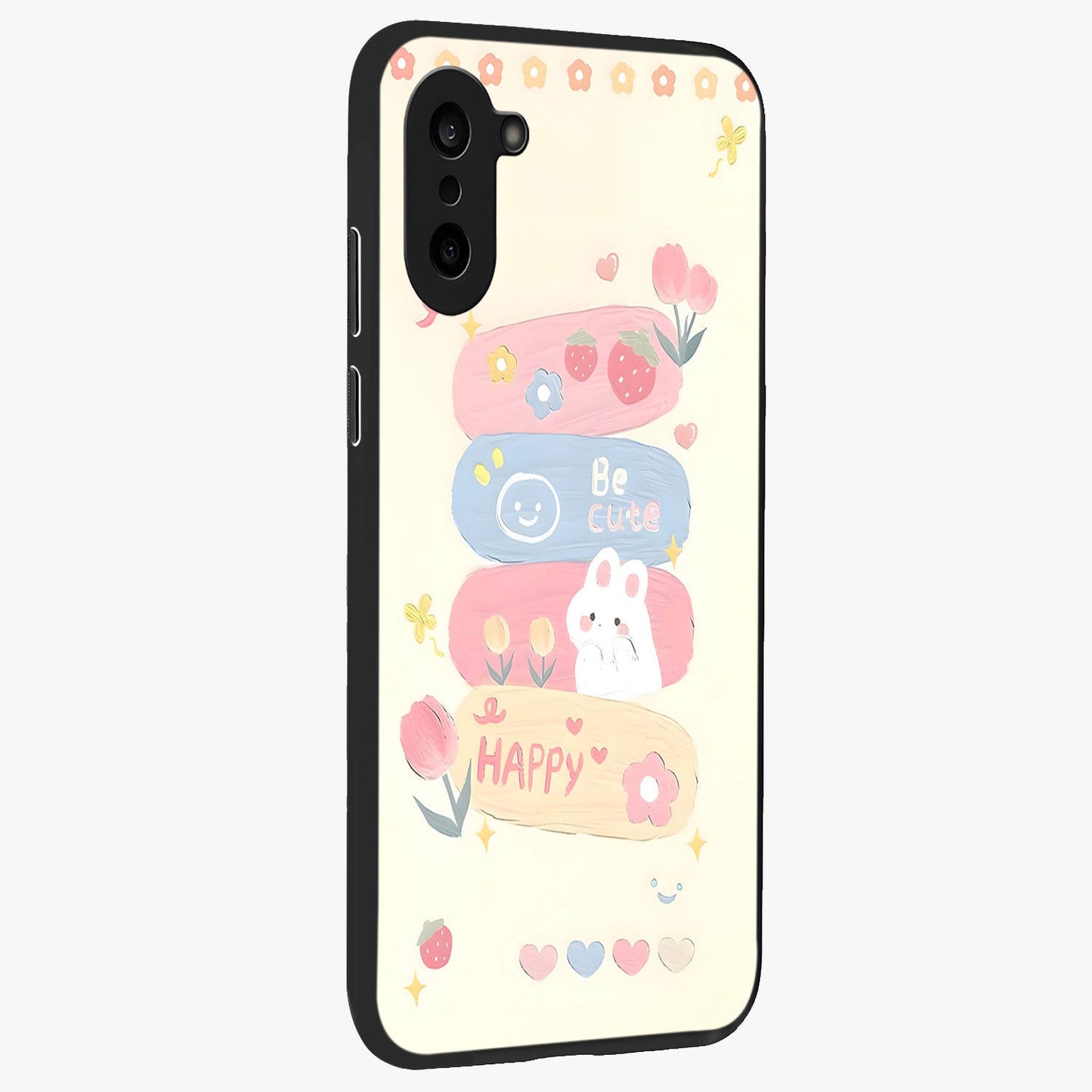 Happy Cute Bunny Glass Case for 1+Nord CE 5 side perspective highlighting charming character detailing and smooth build