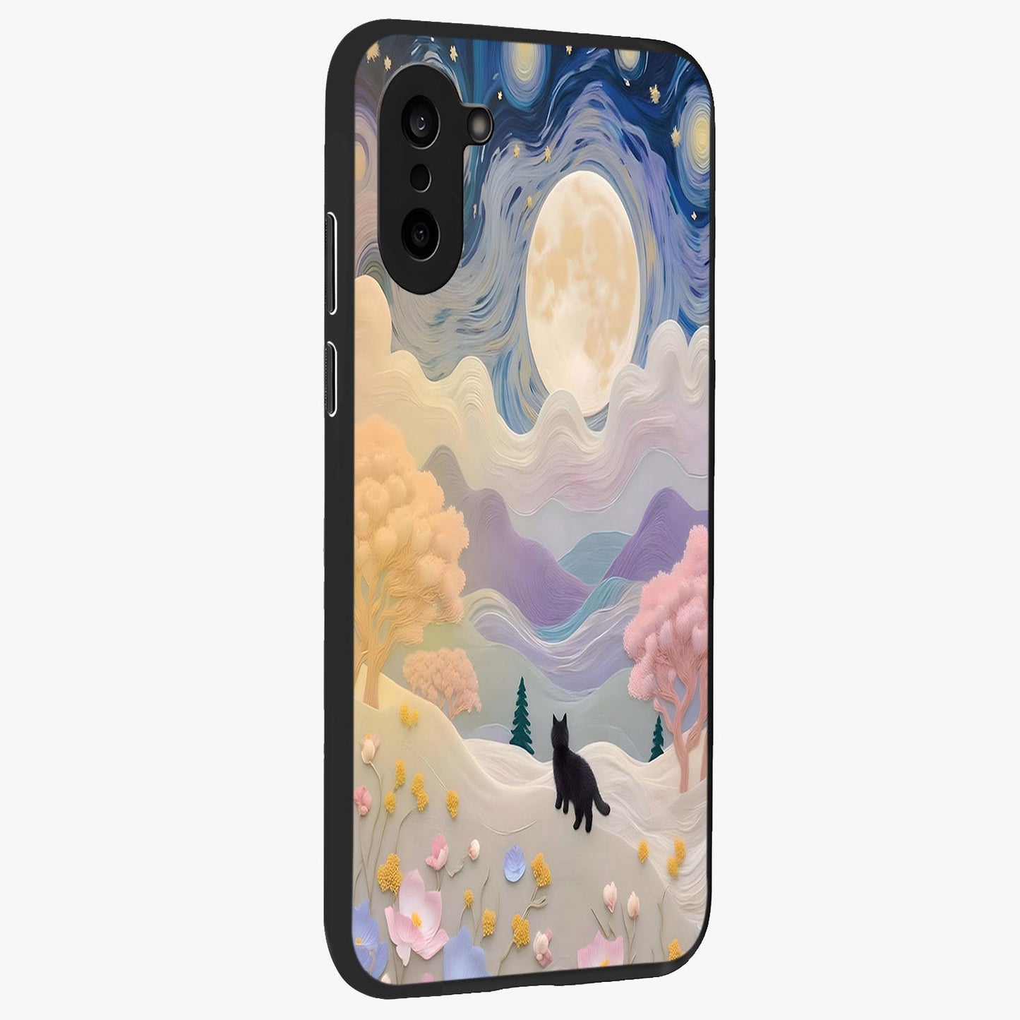 Moonlit Petal Path Glass Case for 1+Nord CE 5 side perspective highlighting refined bloom detailing and premium edges