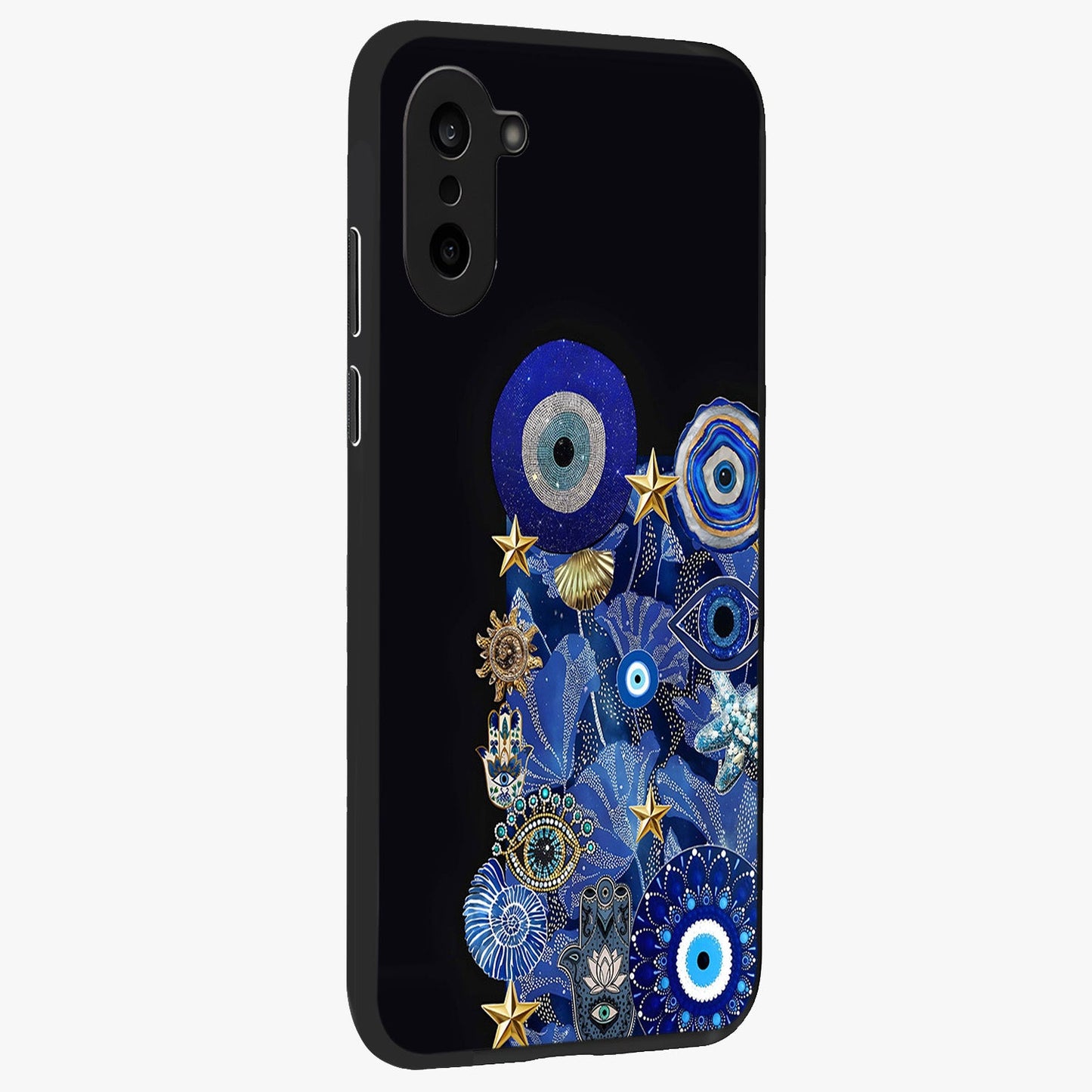 Mystic Ocean Eye Glass Case for 1+Nord CE 5 side perspective highlighting intricate eye textures and sleek edges