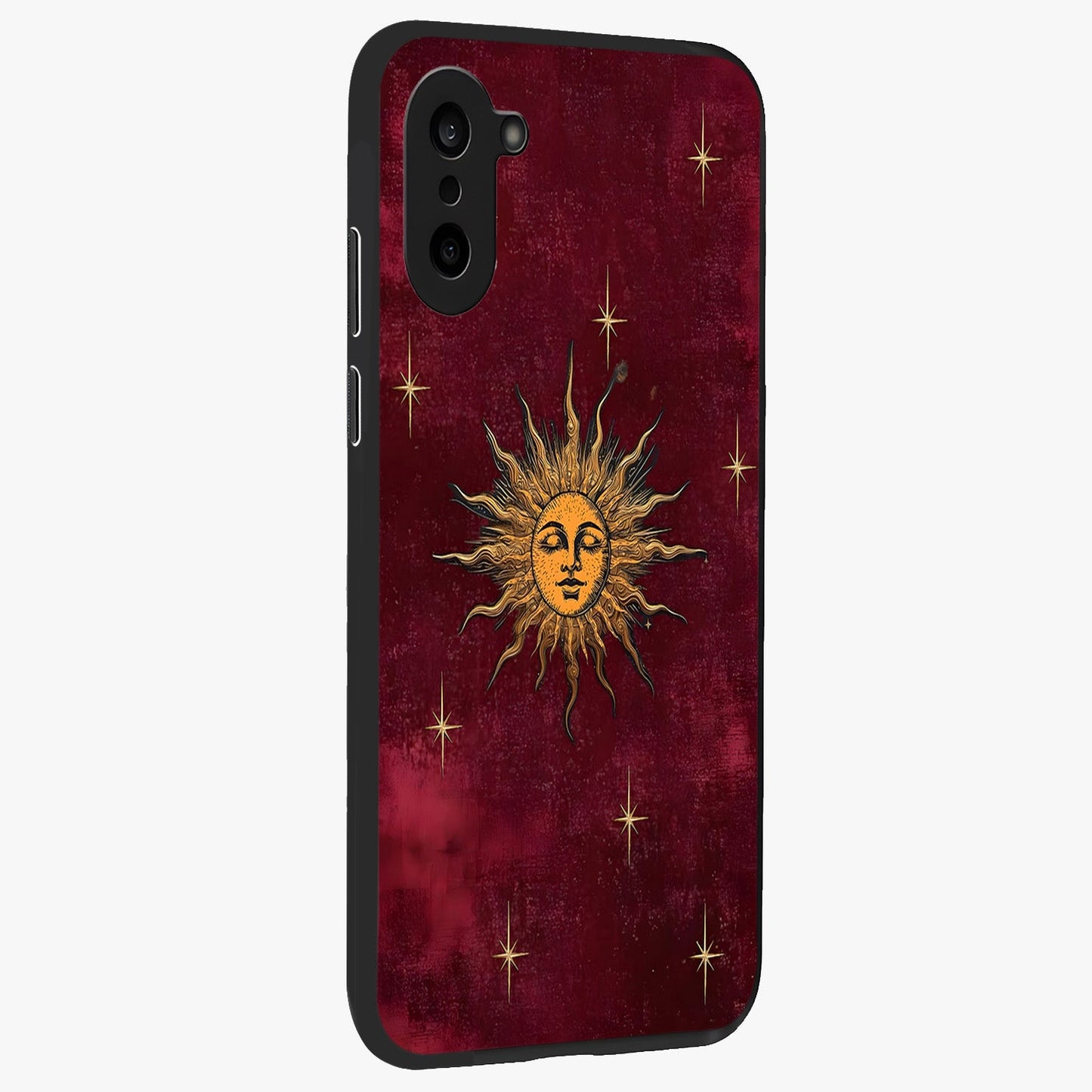Mystic Solar Glow Glass Case for 1+Nord CE 5 side perspective highlighting luminous detailing and premium edges