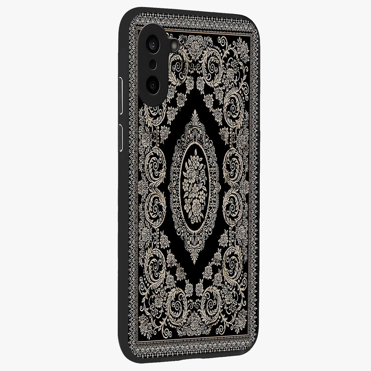 Noir Bloom Elegance Glass Case for 1+Nord CE 5 side perspective highlighting subtle textures and sleek premium build