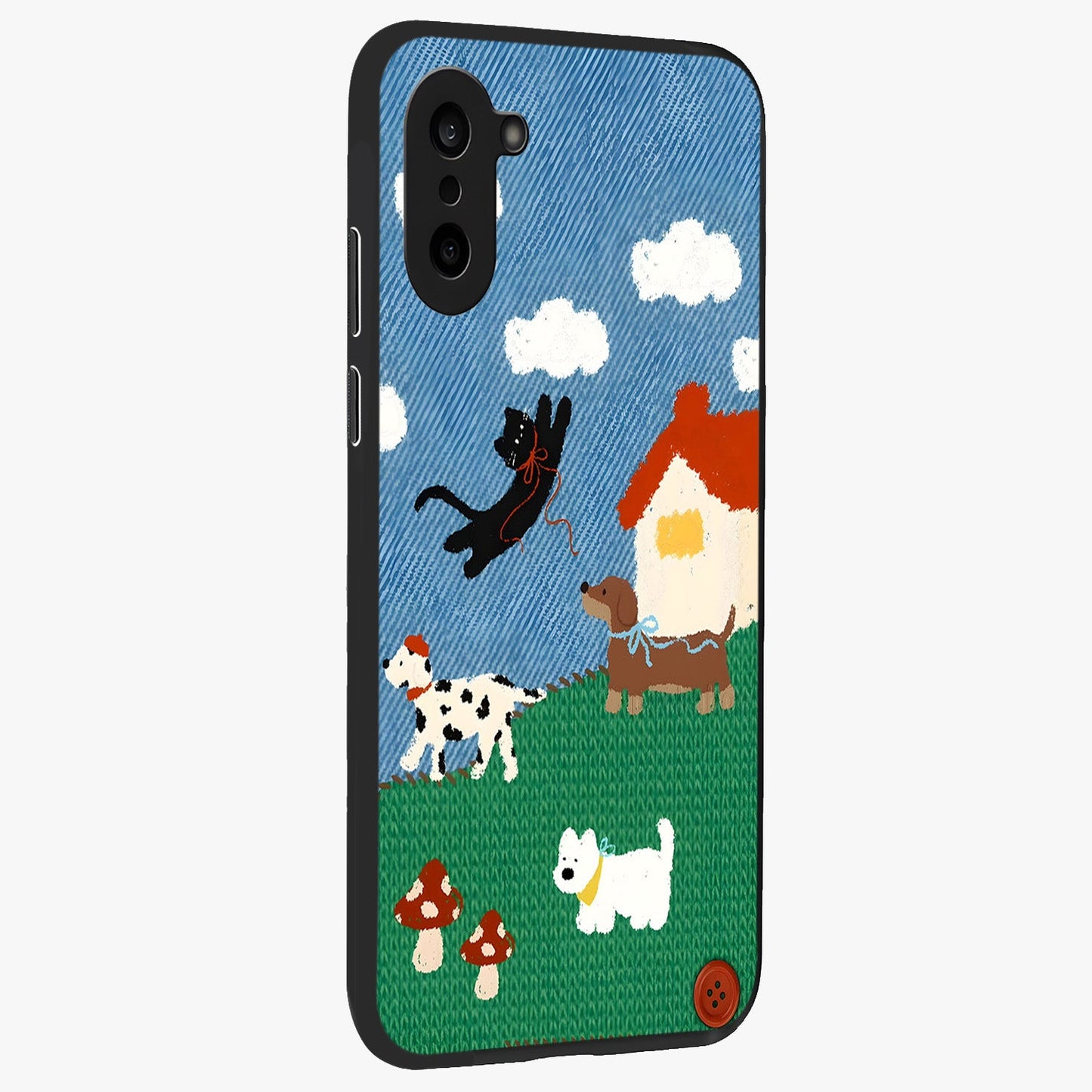Pet Adventures Glass Case for 1+Nord CE 5 side perspective highlighting charming illustration textures and premium edges