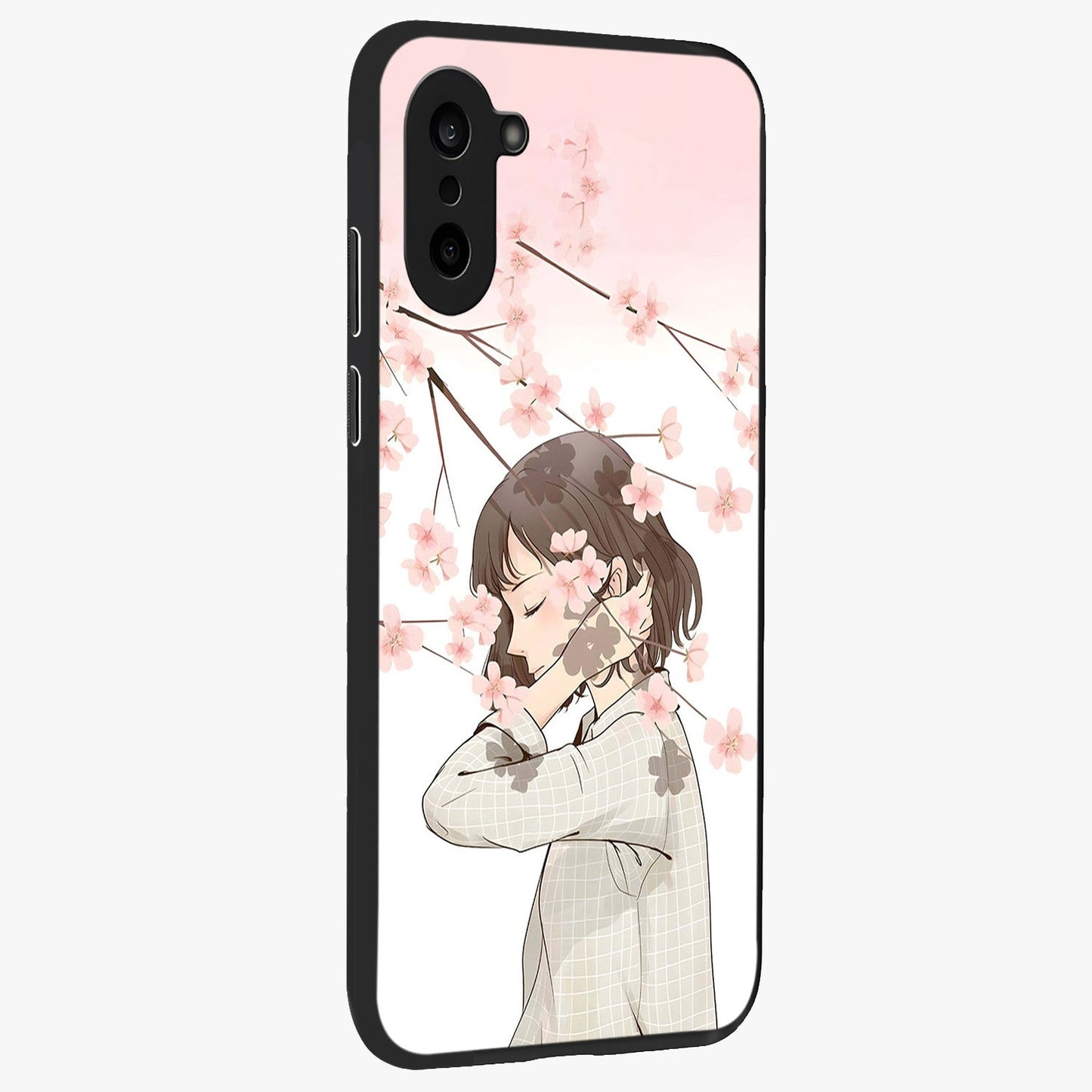 Pink Blossom Girl Glass Case for 1+Nord CE 5 side perspective highlighting elegant textures and premium edges