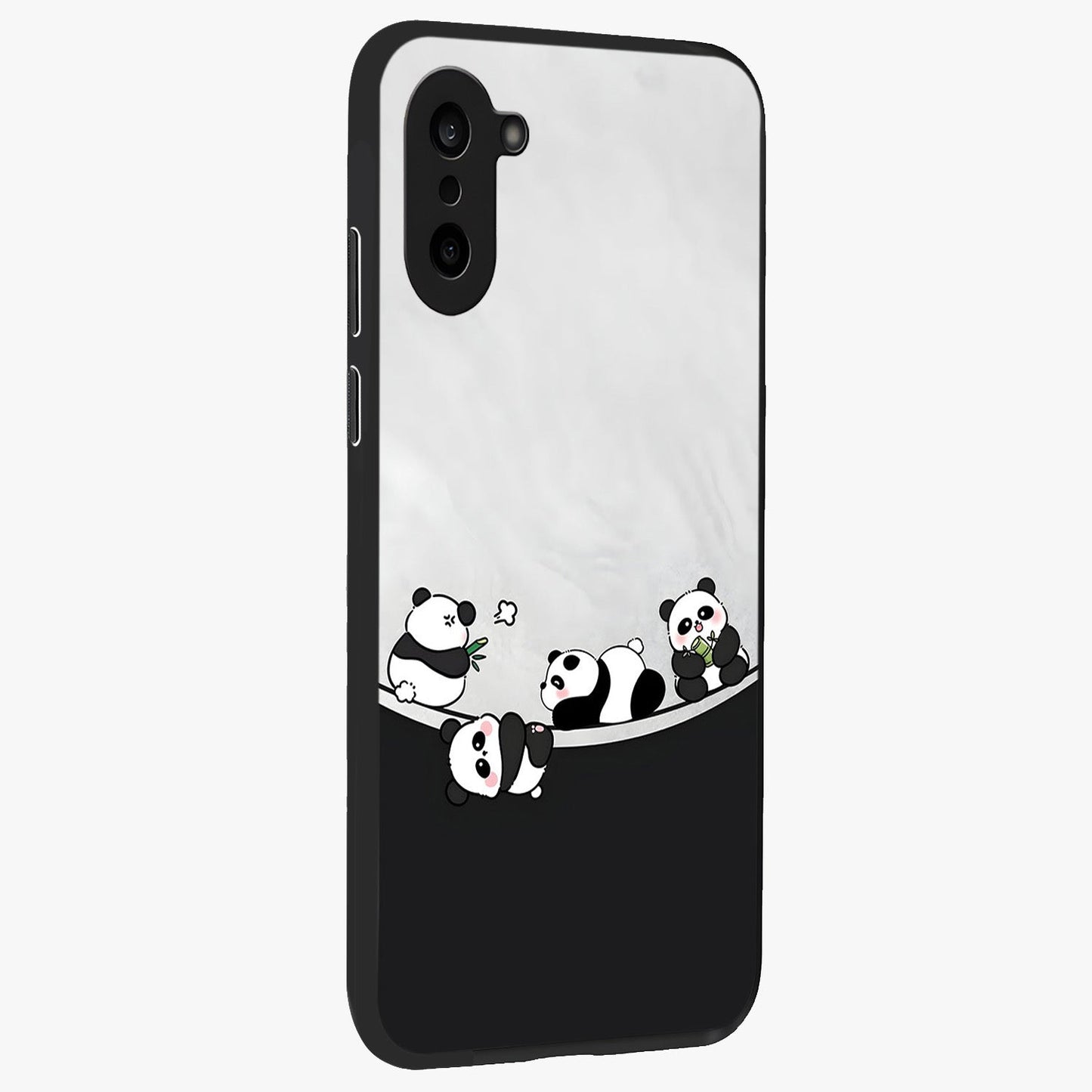 Playful Panda Parade Glass Case for 1+Nord CE 5 side perspective highlighting charming detailing and premium edges