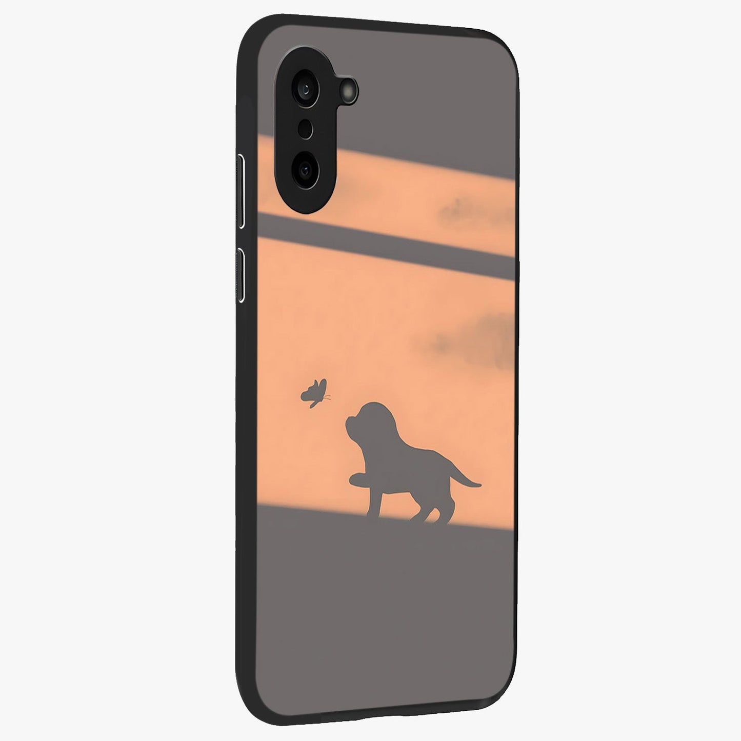 Puppy Shadow Art Glass Case for 1+Nord CE 5 side perspective highlighting cute illustration textures and smooth build