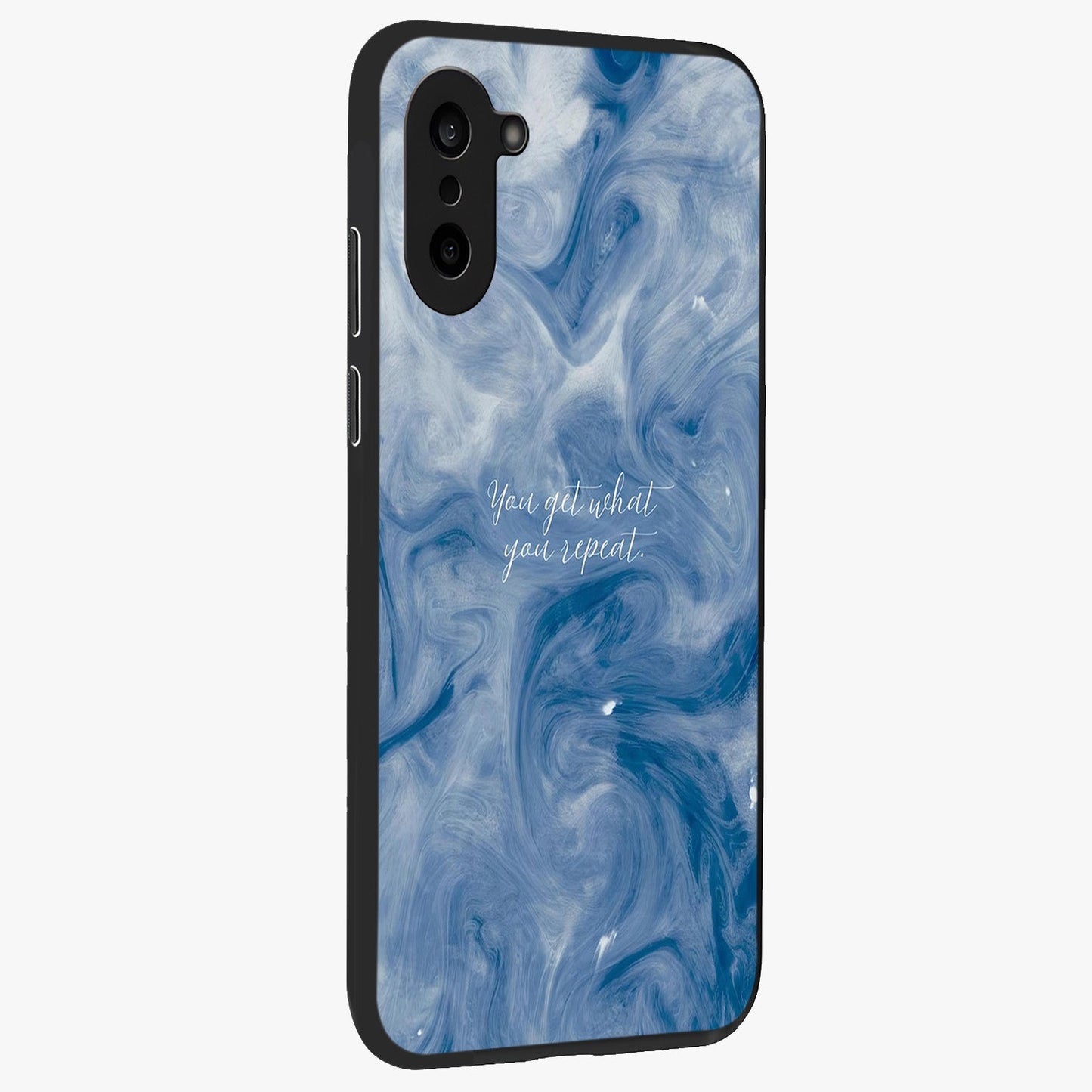 Repeat Your Destiny Glass Case for 1+Nord CE 5 side perspective highlighting strong text textures and premium edges