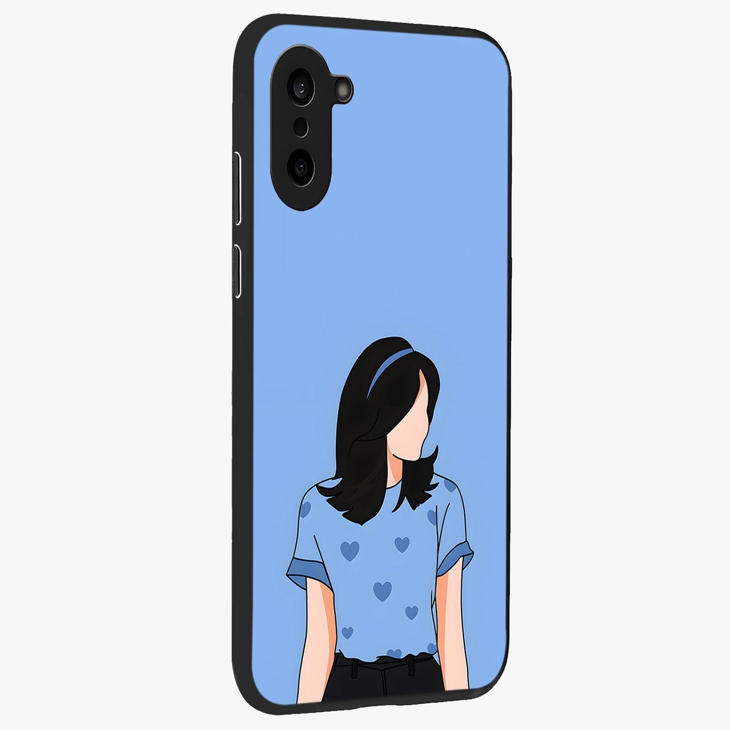 Soft Hearts Girl Glass Case for 1+Nord CE 5 side perspective highlighting delicate illustration textures and smooth build