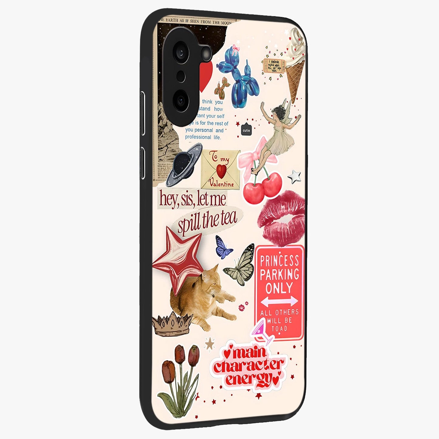 Spill the Tea Retro Collage Glass Case for 1+Nord CE 5 side perspective highlighting layered textures and sleek build