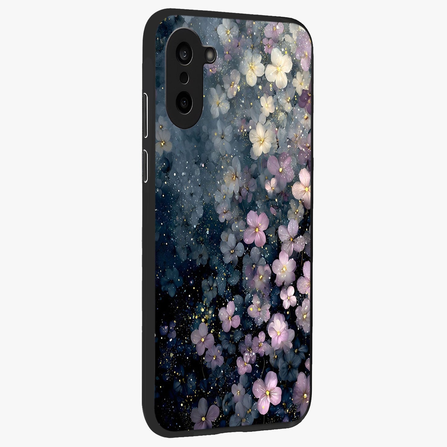 Starlit Blossom Dreams Glass Case for 1+Nord CE 5 side perspective highlighting delicate bloom textures and smooth build