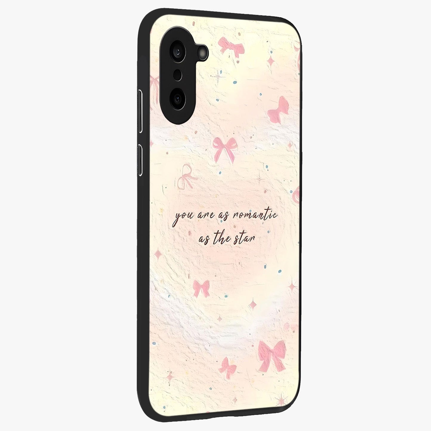 Starry Bow Romance Glass Case for 1+Nord Ce 5 side perspective highlighting delicate detailing and premium edges