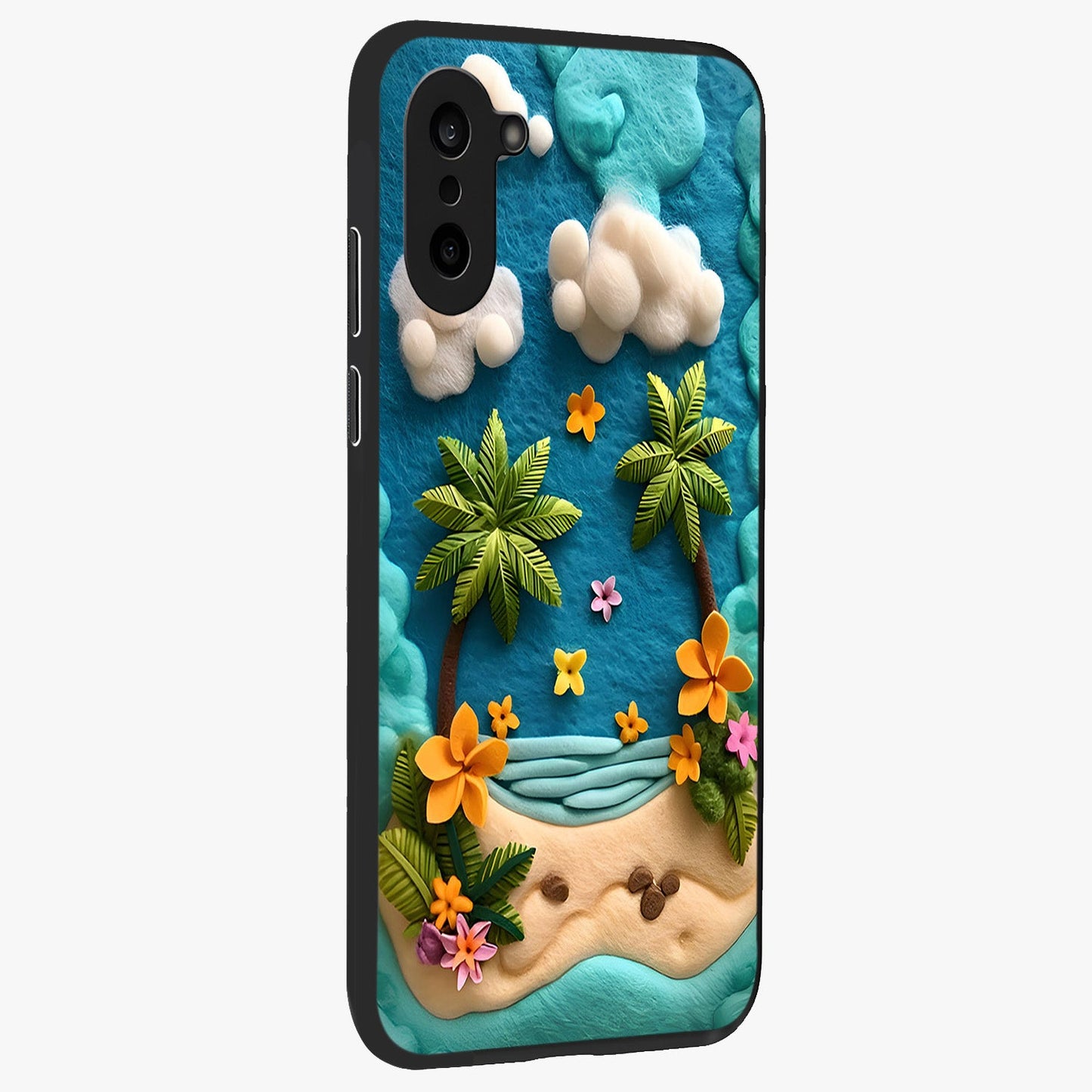 Tropical Felt Escape Glass Case for 1+Nord CE 5 side perspective highlighting lush textures and smooth build