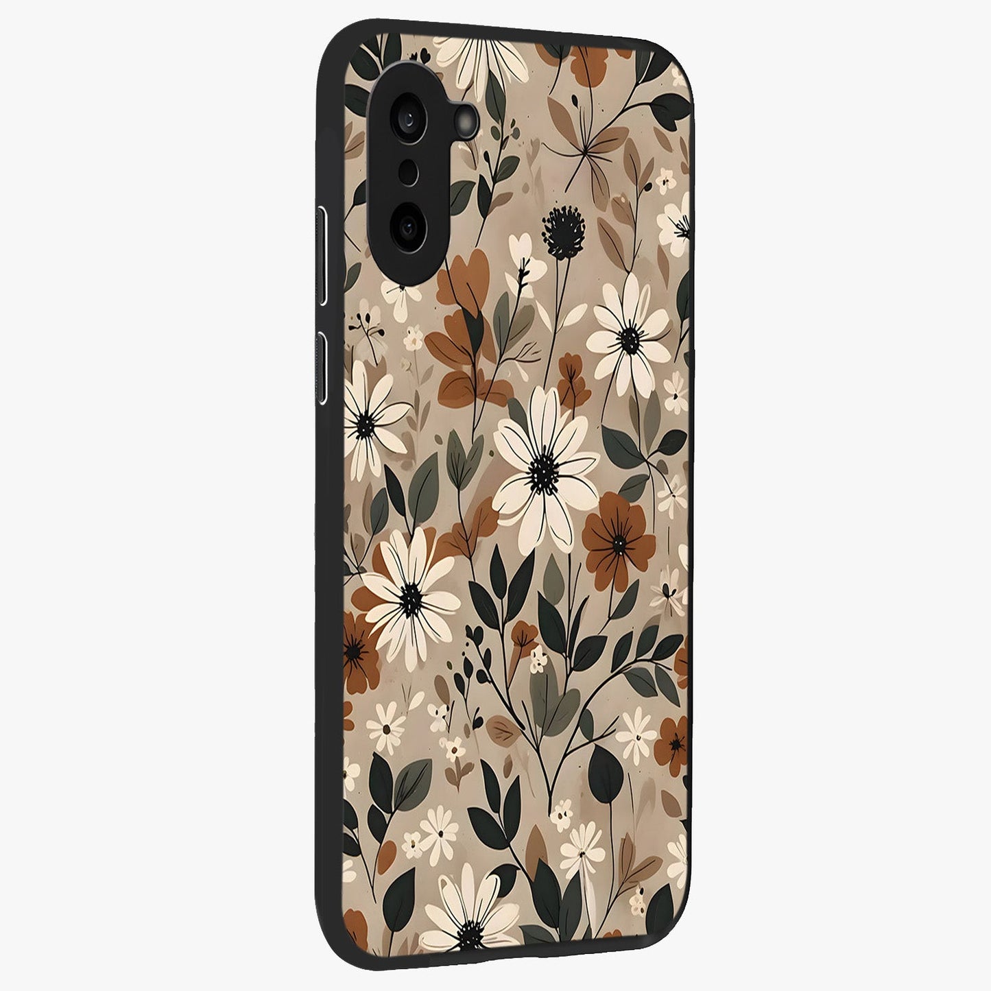 Vector Flowers Glass Case for 1+Nord CE 5 side perspective highlighting smooth floral textures and premium edges
