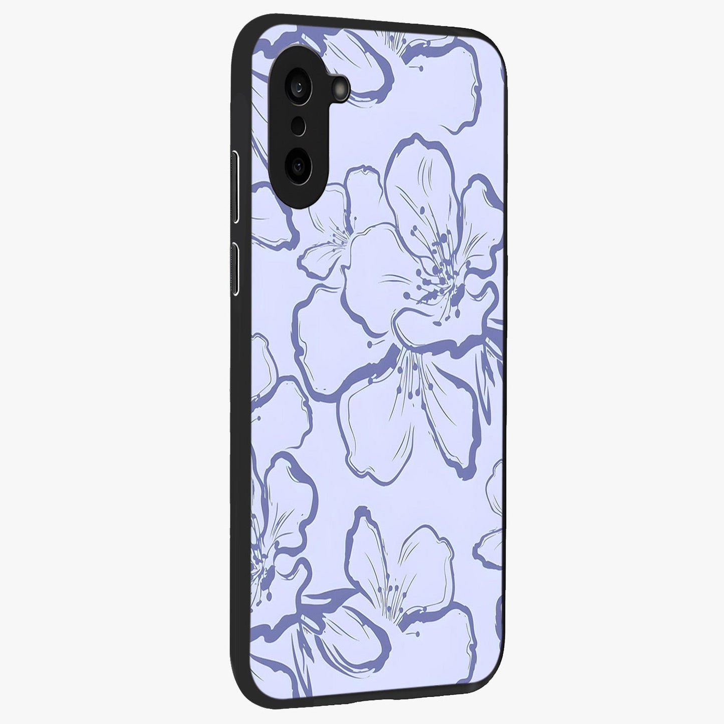 Violet Sketch Garden Glass Case for 1+Nord CE 5 side perspective highlighting refined bloom textures and premium edges