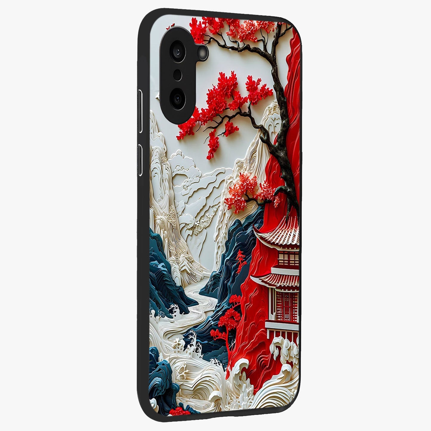 Whispers of Sakura Waves Glass Case for 1+Nord CE 5 side perspective highlighting delicate sakura textures and sleek premium build