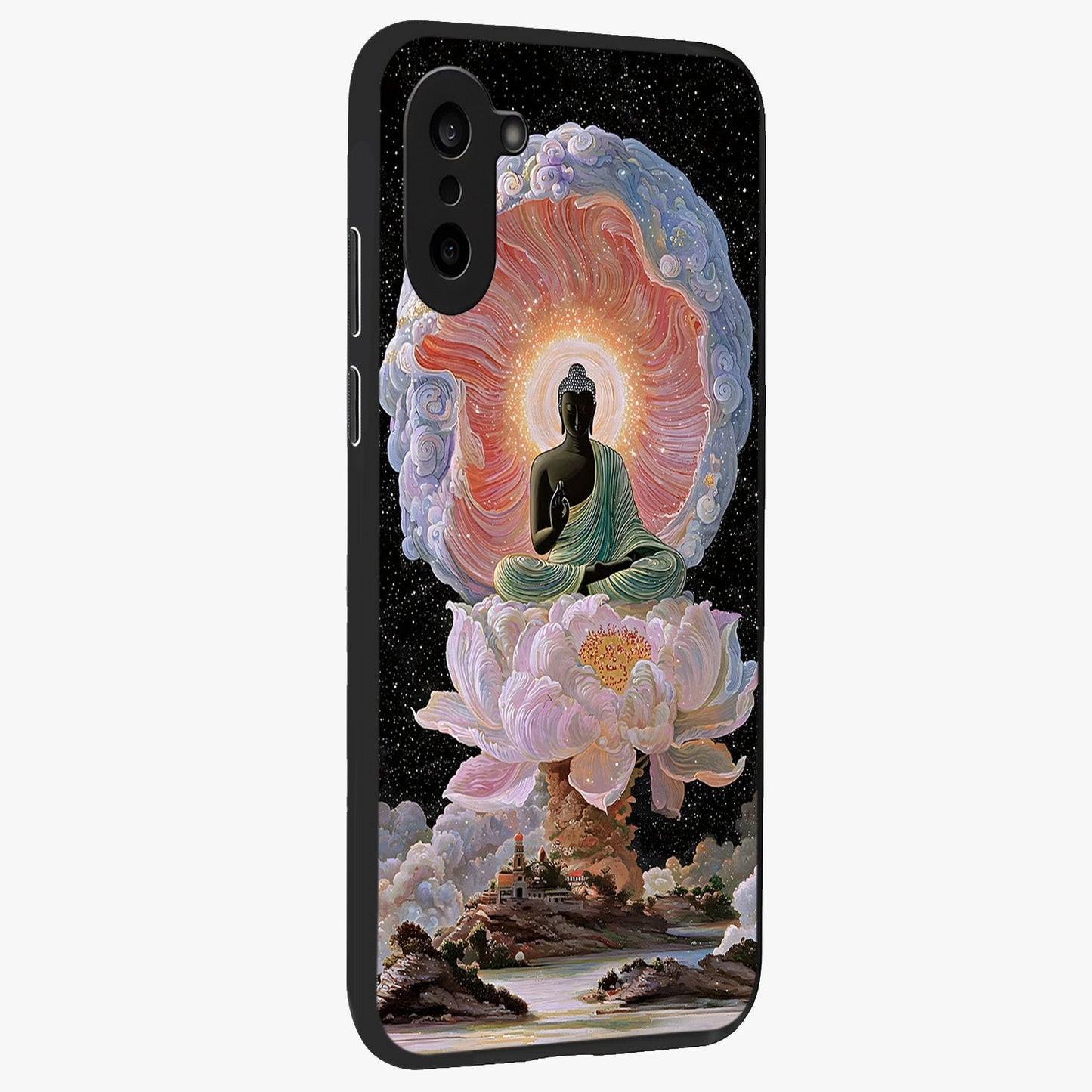 Zen Lotus Realm Glass Case for 1+Nord CE 5 side perspective highlighting refined textures and smooth premium build