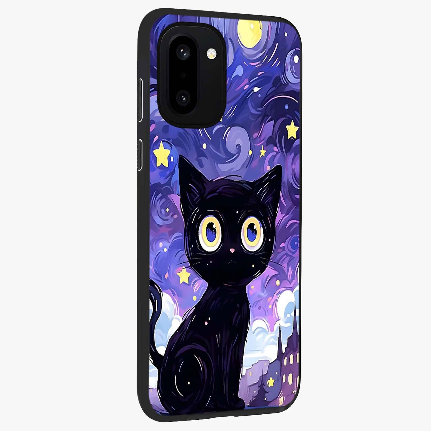 Abstract Cat Art Glass Case for 1+15R stylish side perspective highlighting bold abstract artwork details
