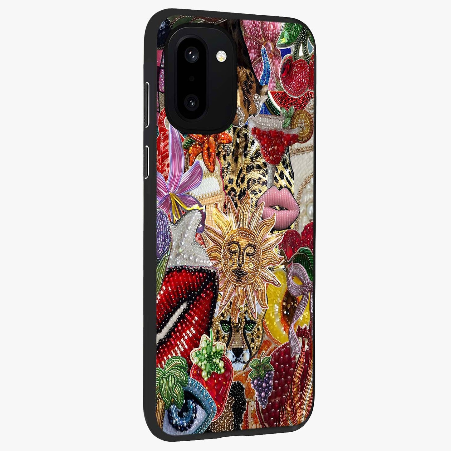 Beaded Fashion Jungle Glass Case for 1+15R side perspective highlighting rich bead detailing and premium edges