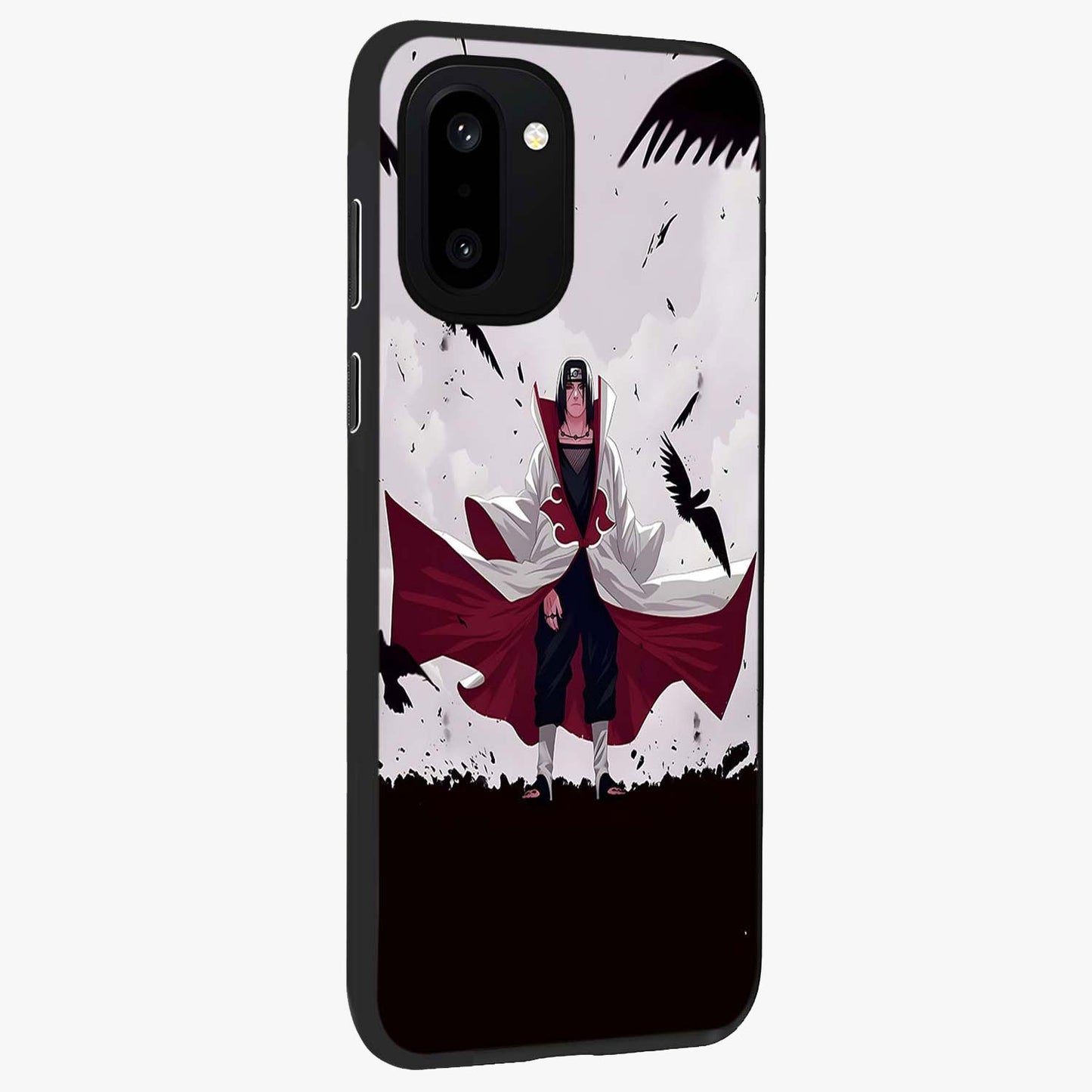 Crimson Crow Ascension Glass Case for 1+15R side perspective highlighting intricate crow detailing and premium texture