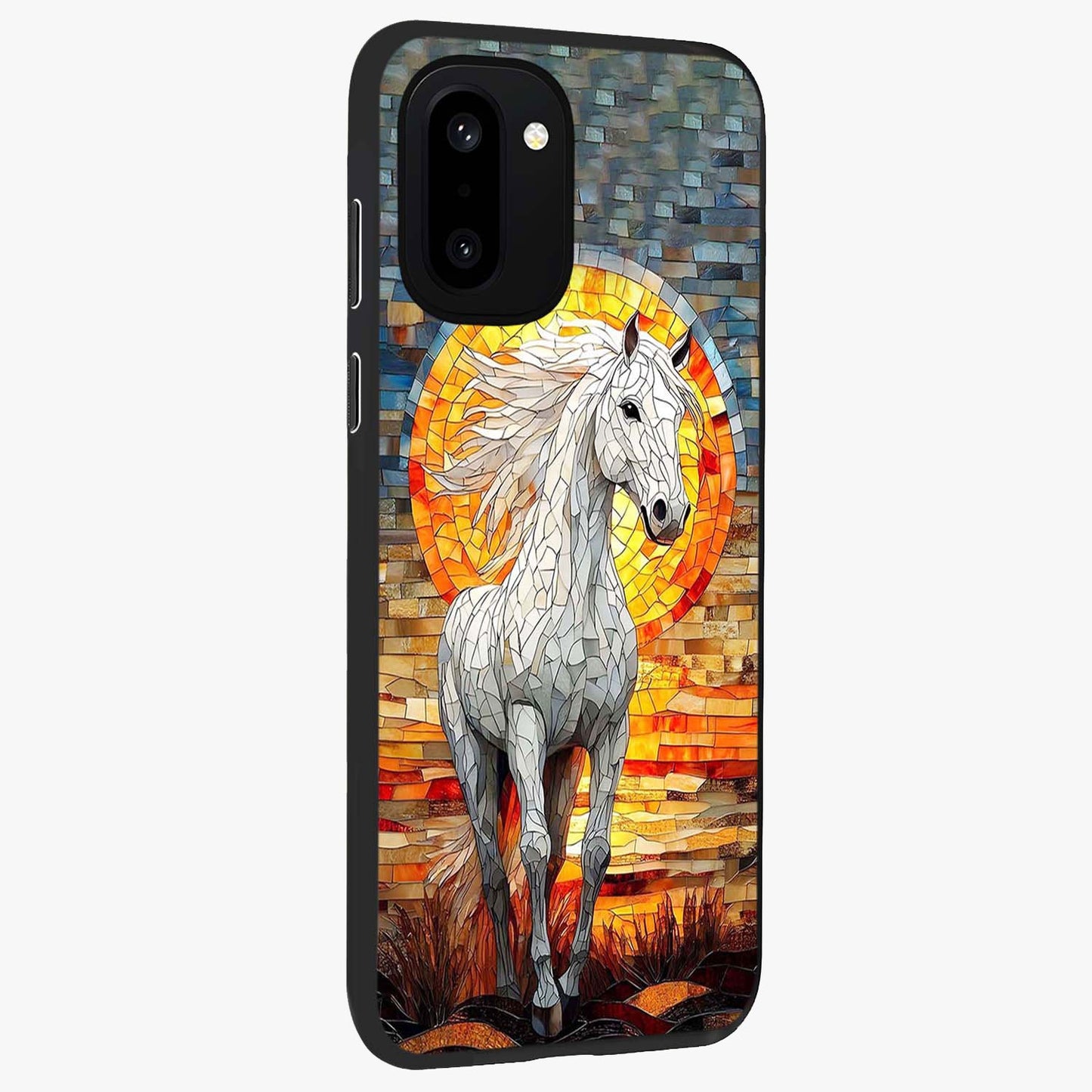Elected Horse Glass Case for 1+15R side perspective highlighting strong textures and sleek premium build