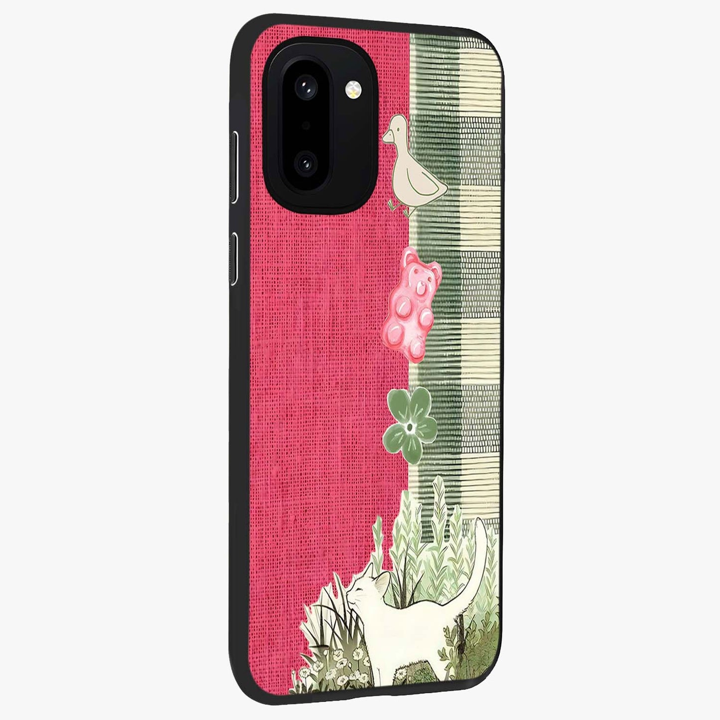 Fabric Patterns Glass Case for 1+15R side perspective highlighting woven texture design and smooth build